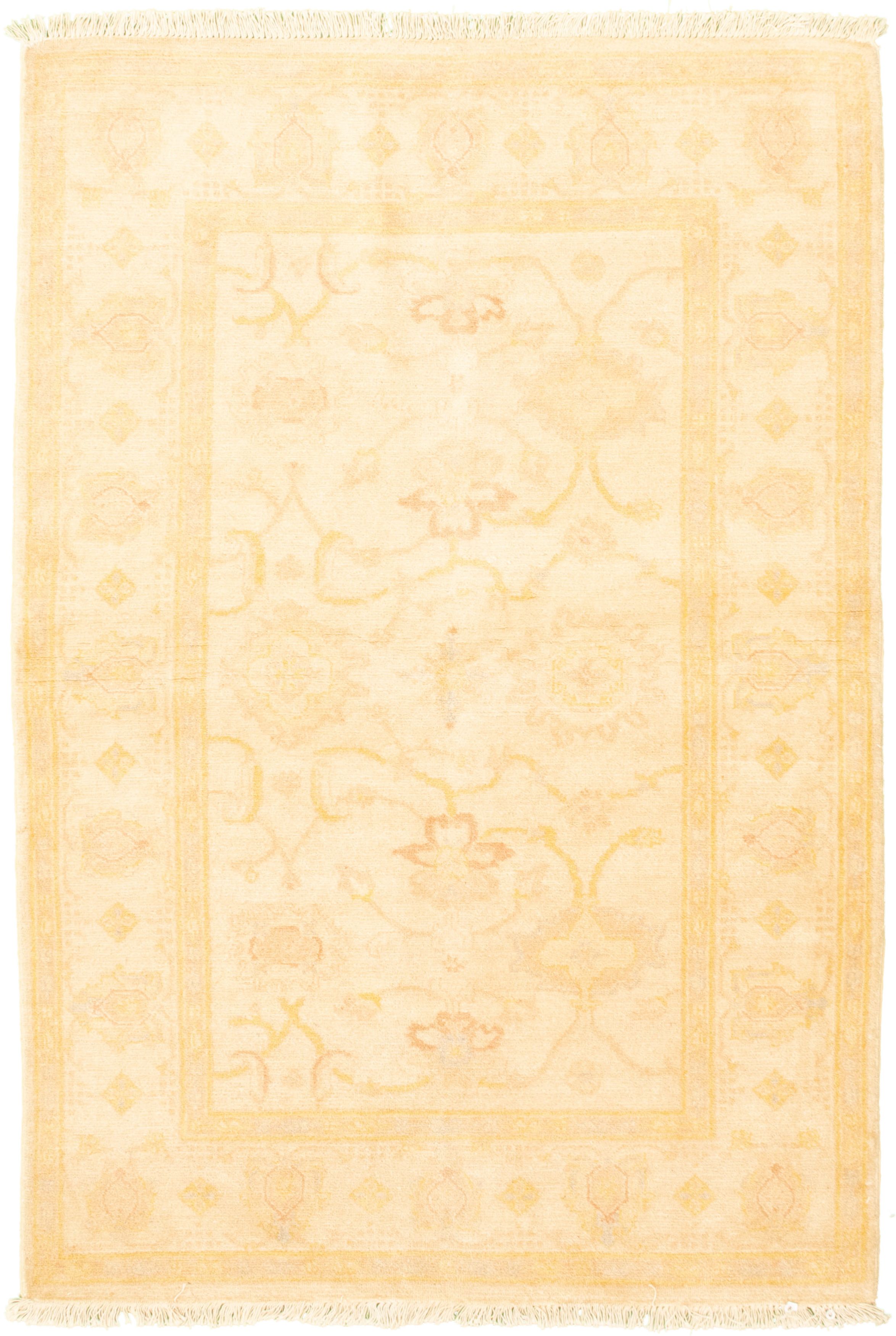 Hand-knotted Chobi Twisted Cream Wool Rug 4'1" x 6'5" Size: 4'1" x 6'5"  
