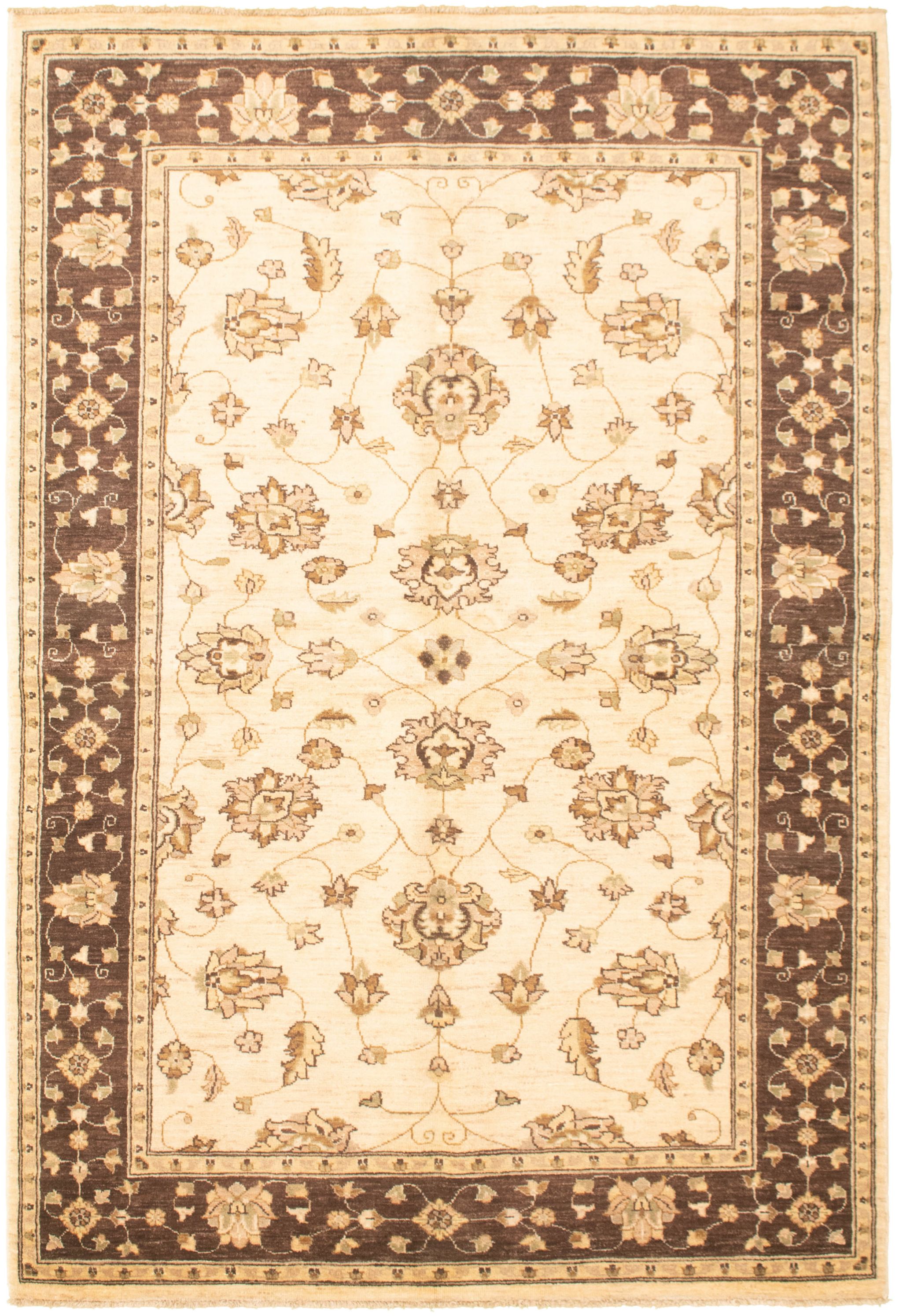 Hand-knotted Chobi Twisted Cream Wool Rug 6'1" x 9'1" Size: 6'1" x 9'1"  