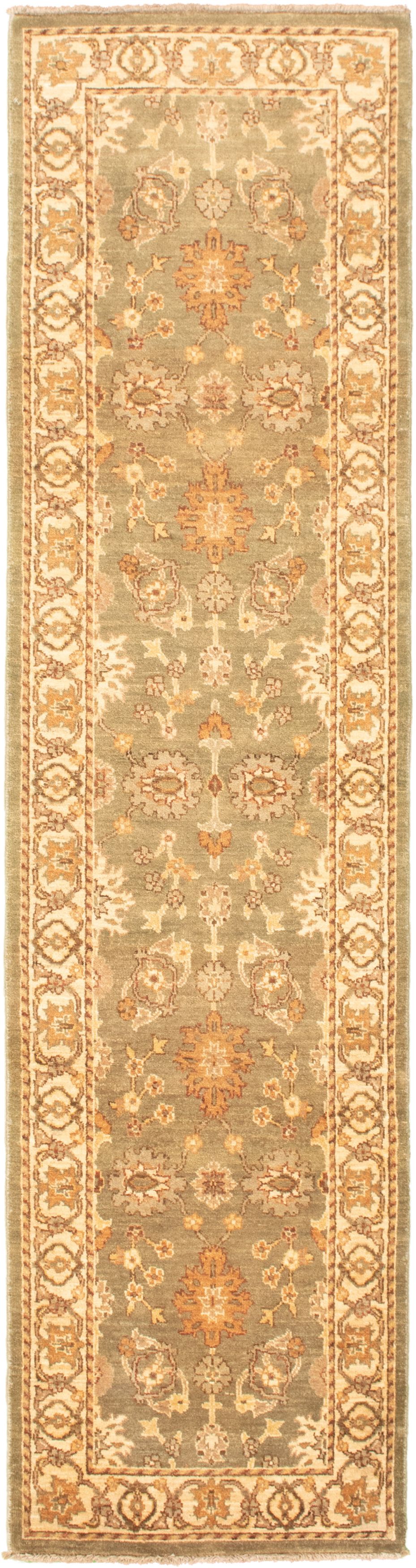 Hand-knotted Chobi Twisted Olive Wool Rug 2'6" x 10'2" Size: 2'6" x 10'2"  