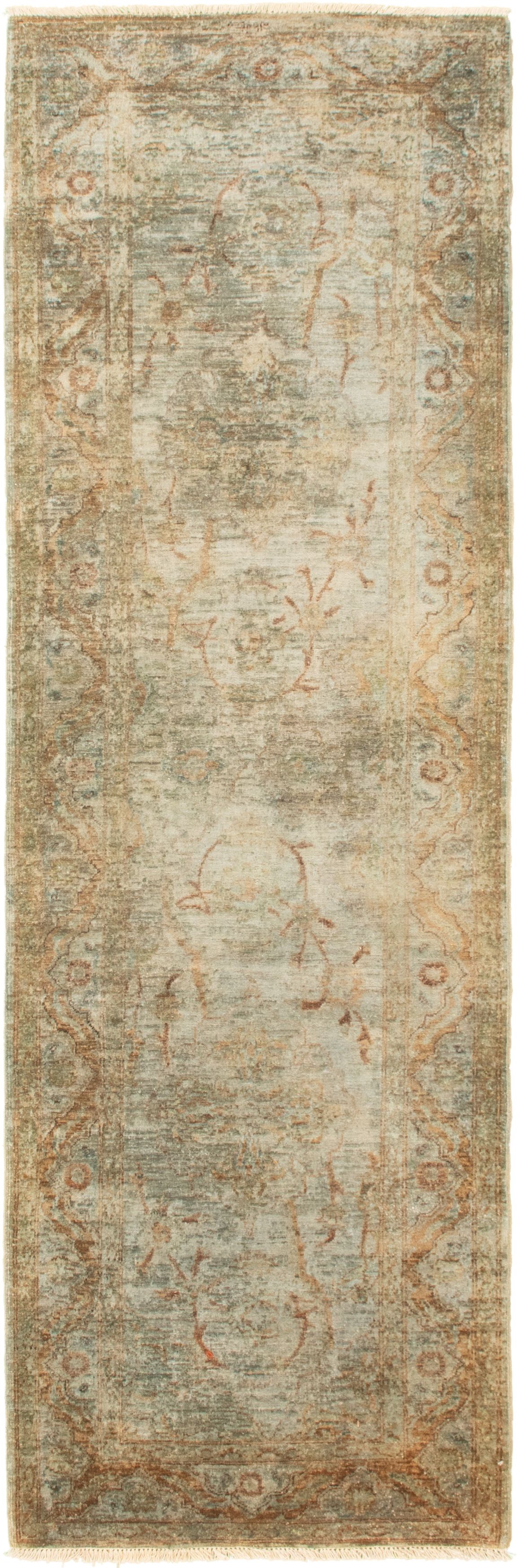 Hand-knotted Color Transition Turquoise Wool Rug 3'0" x 9'9" Size: 3'0" x 9'9"  