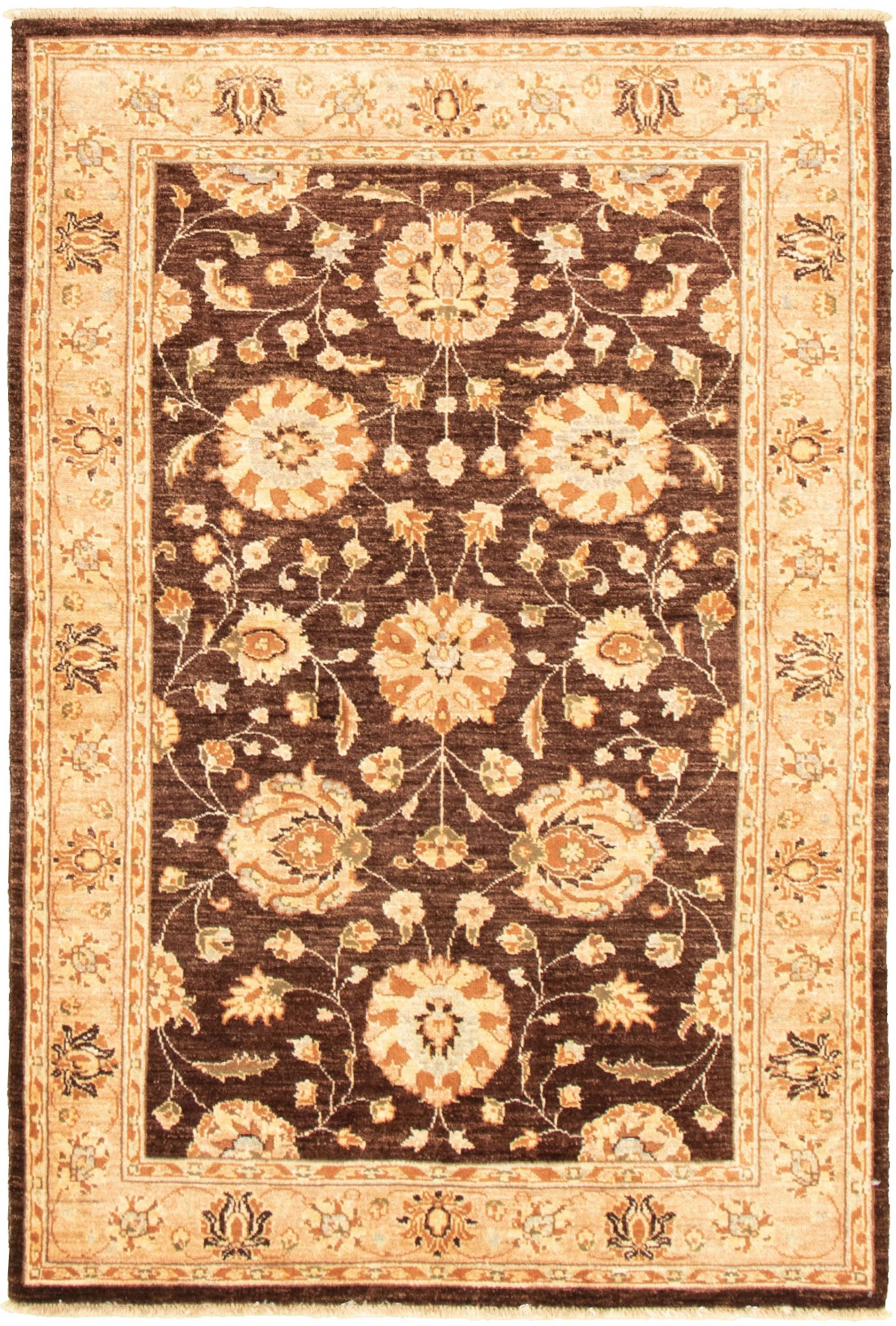 Hand-knotted Peshawar Oushak Dark Brown Wool Rug 4'0" x 6'1" Size: 4'0" x 6'1"  