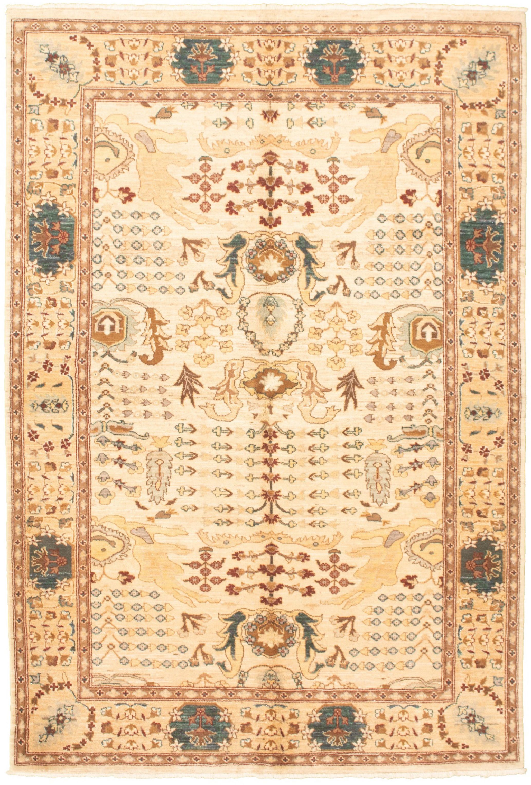 Hand-knotted Chobi Finest Cream Wool Rug 6'1" x 9'0"  Size: 6'1" x 9'0"  