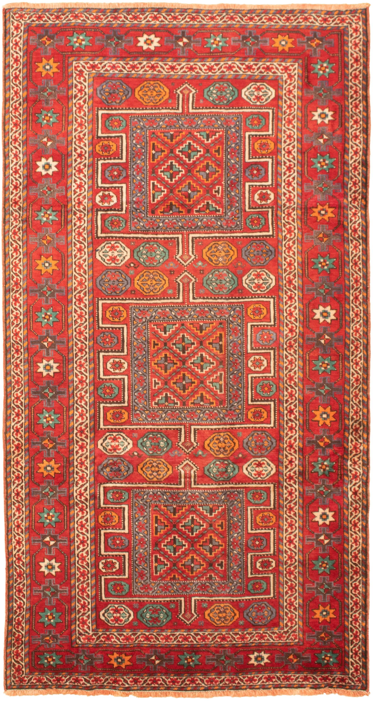 Hand-knotted Authentic Turkish Red Wool Rug 5'1" x 9'8"  Size: 5'1" x 9'8"  