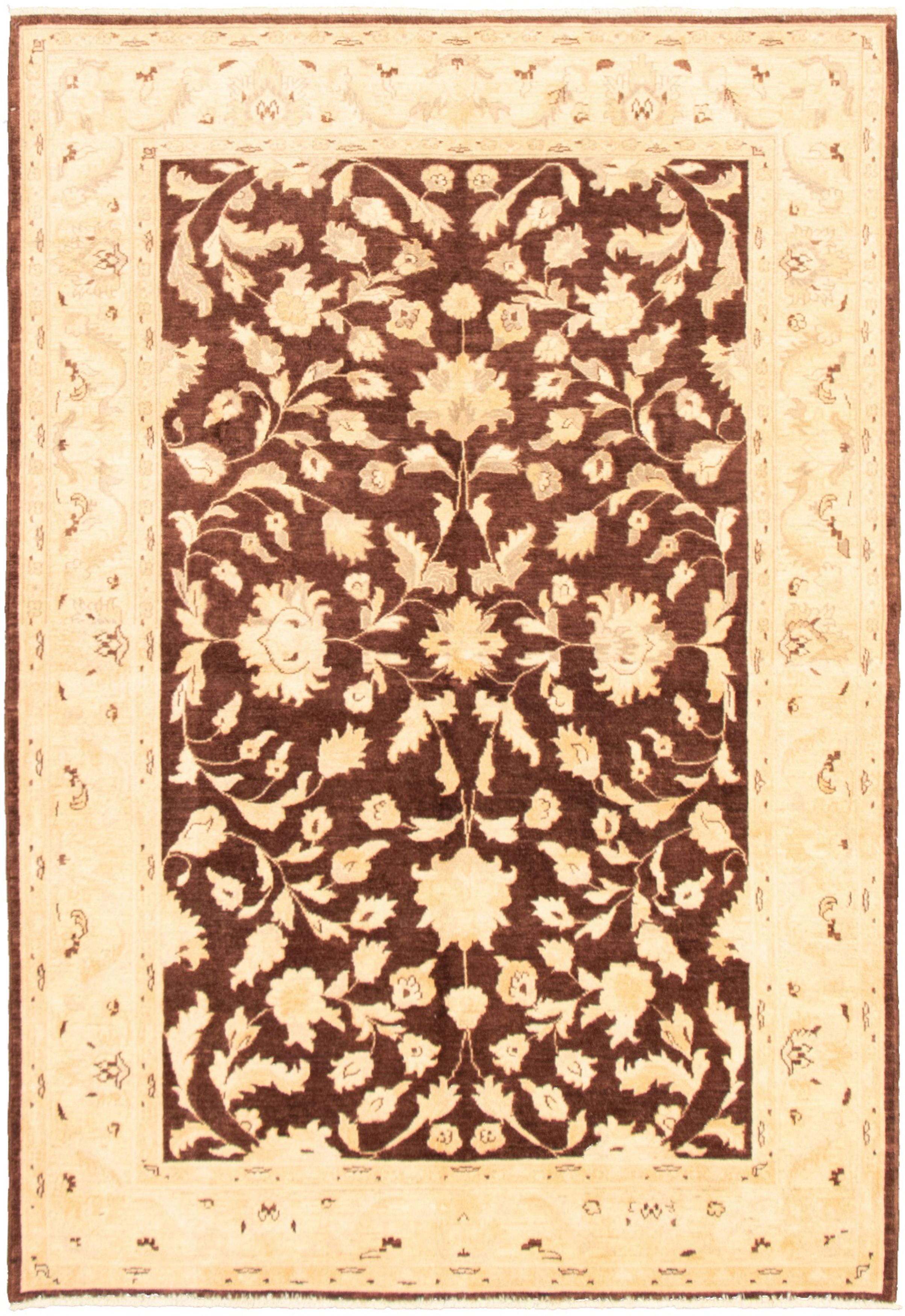 Hand-knotted Peshawar Oushak Dark Brown Wool Rug 5'6" x 8'3" Size: 5'6" x 8'3"  