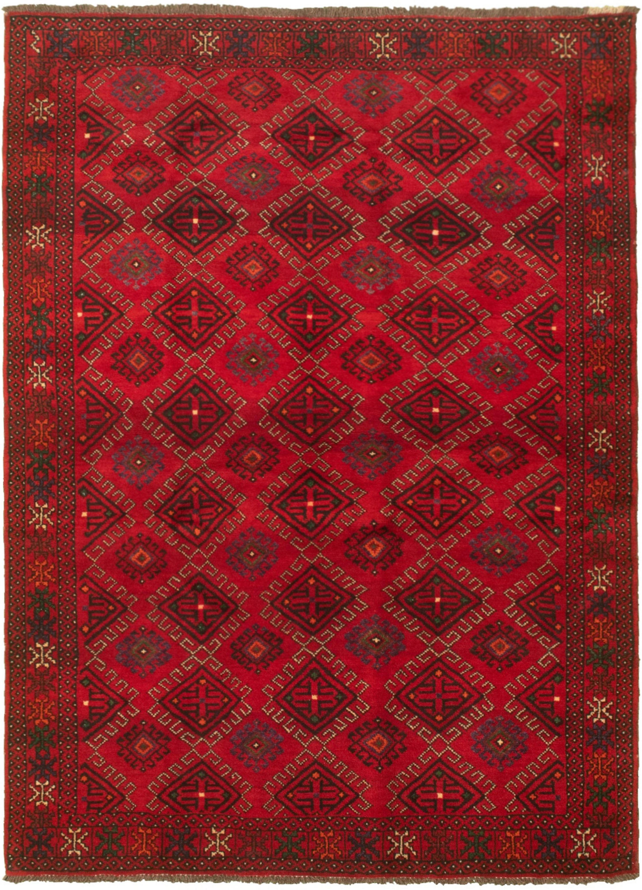 Hand-knotted Authentic Turkish Red Wool Rug 5'1" x 7'5" Size: 5'1" x 7'5"  