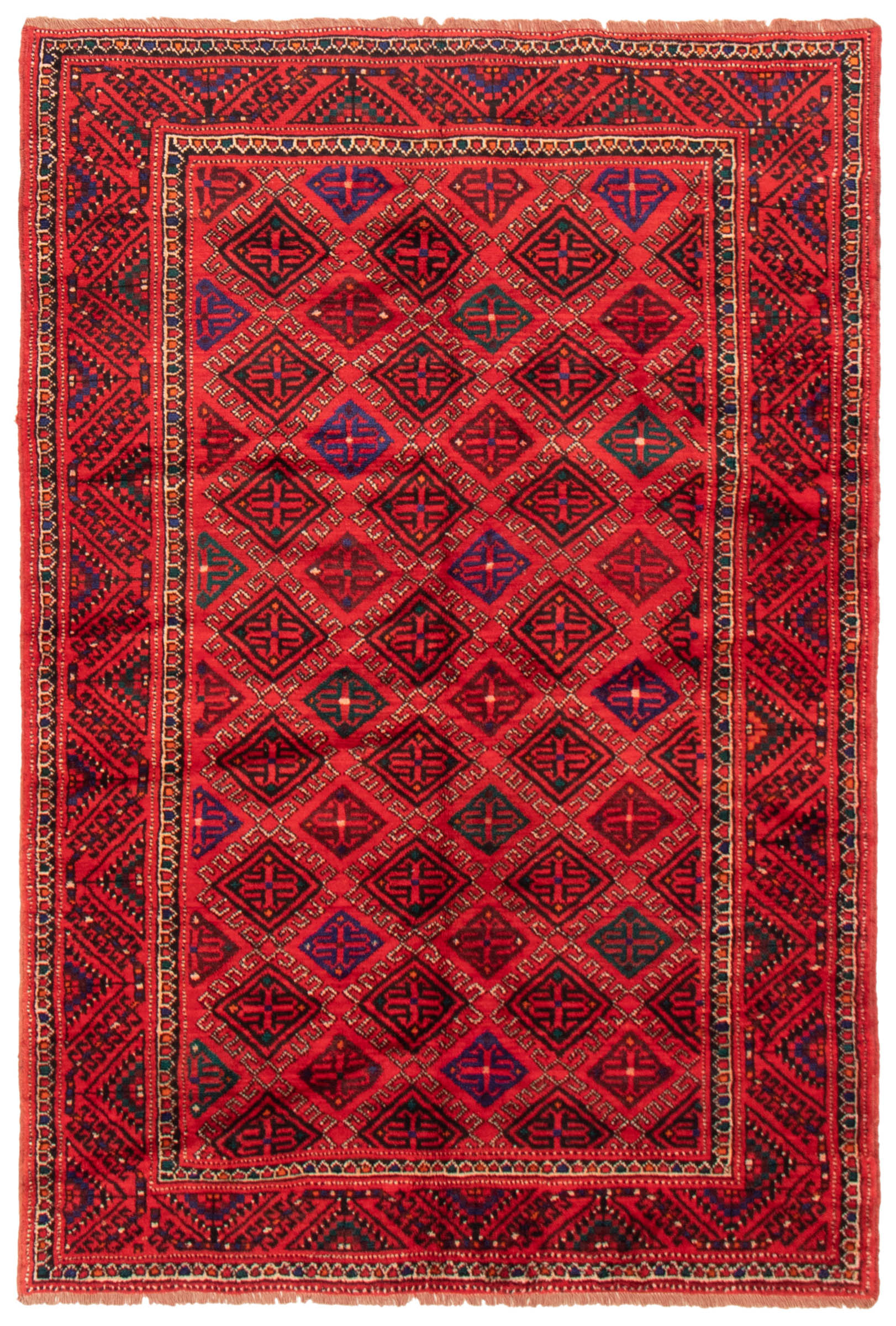 Hand-knotted Authentic Turkish Red Wool Rug 5'4" x 8'0" Size: 5'4" x 8'0"  