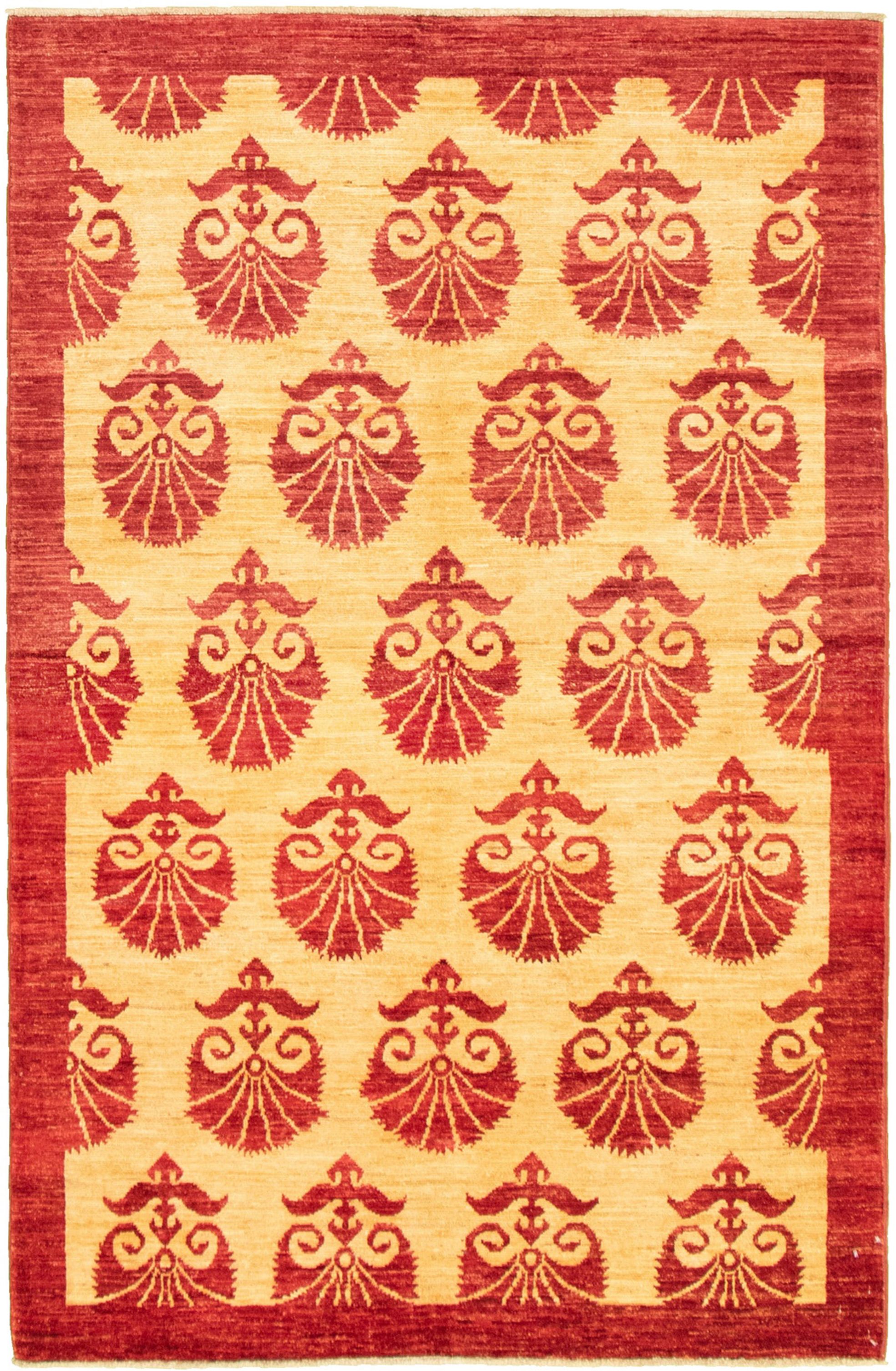 Hand-knotted Peshawar Ziegler Dark Red, Ivory Wool Rug 4'1" x 6'4" Size: 4'1" x 6'4"  