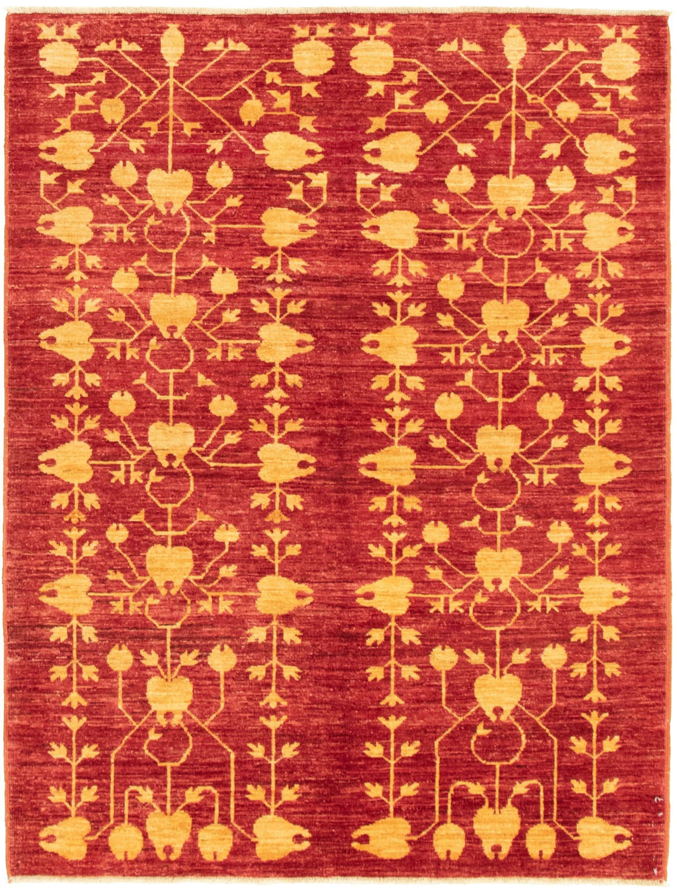 Hand-knotted Peshawar Ziegler Dark Red Wool Rug 4'1" x 5'5" Size: 4'1" x 5'5"  