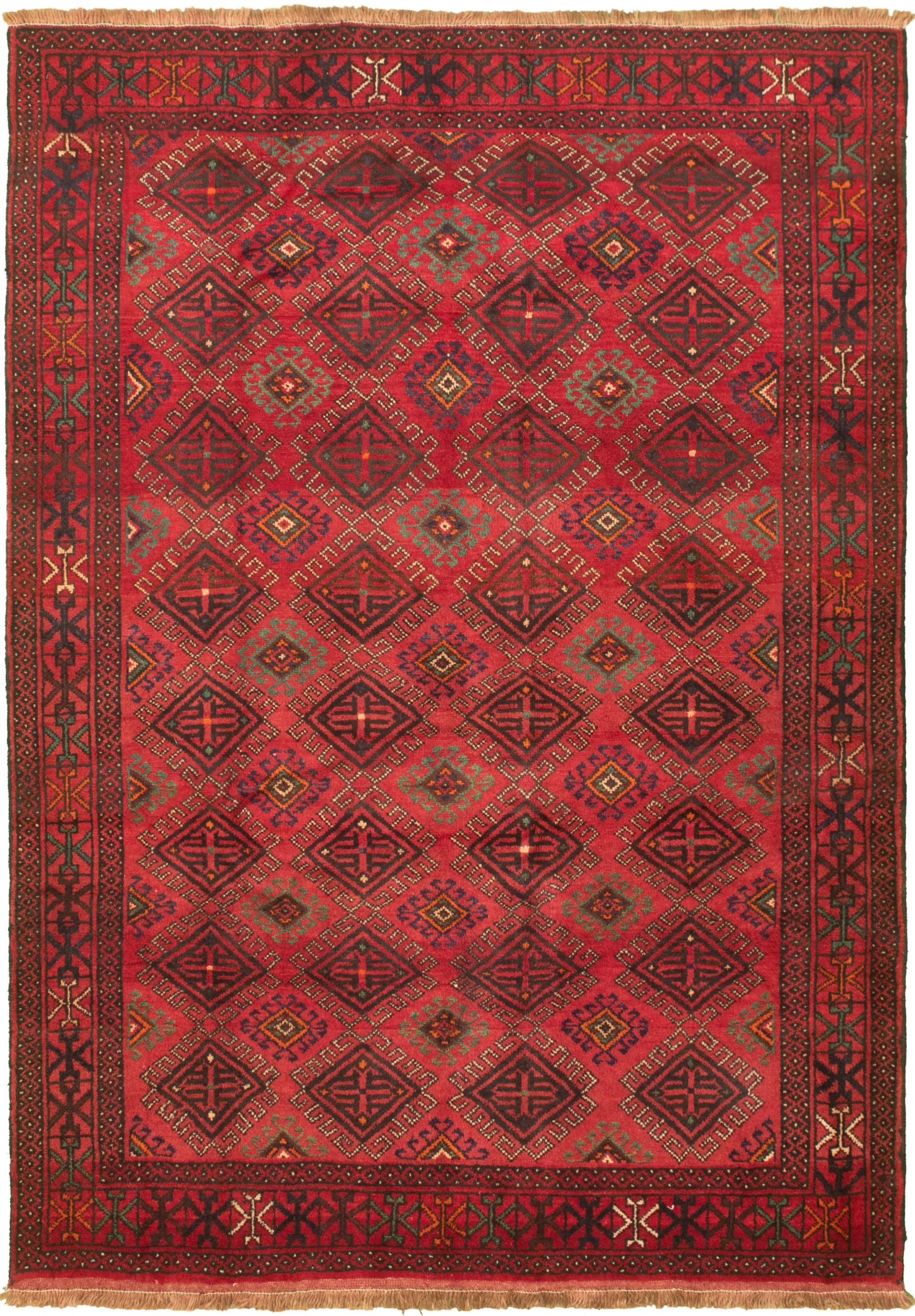 Hand-knotted Authentic Turkish Red Wool Rug 5'3" x 7'8" Size: 5'3" x 7'8"  