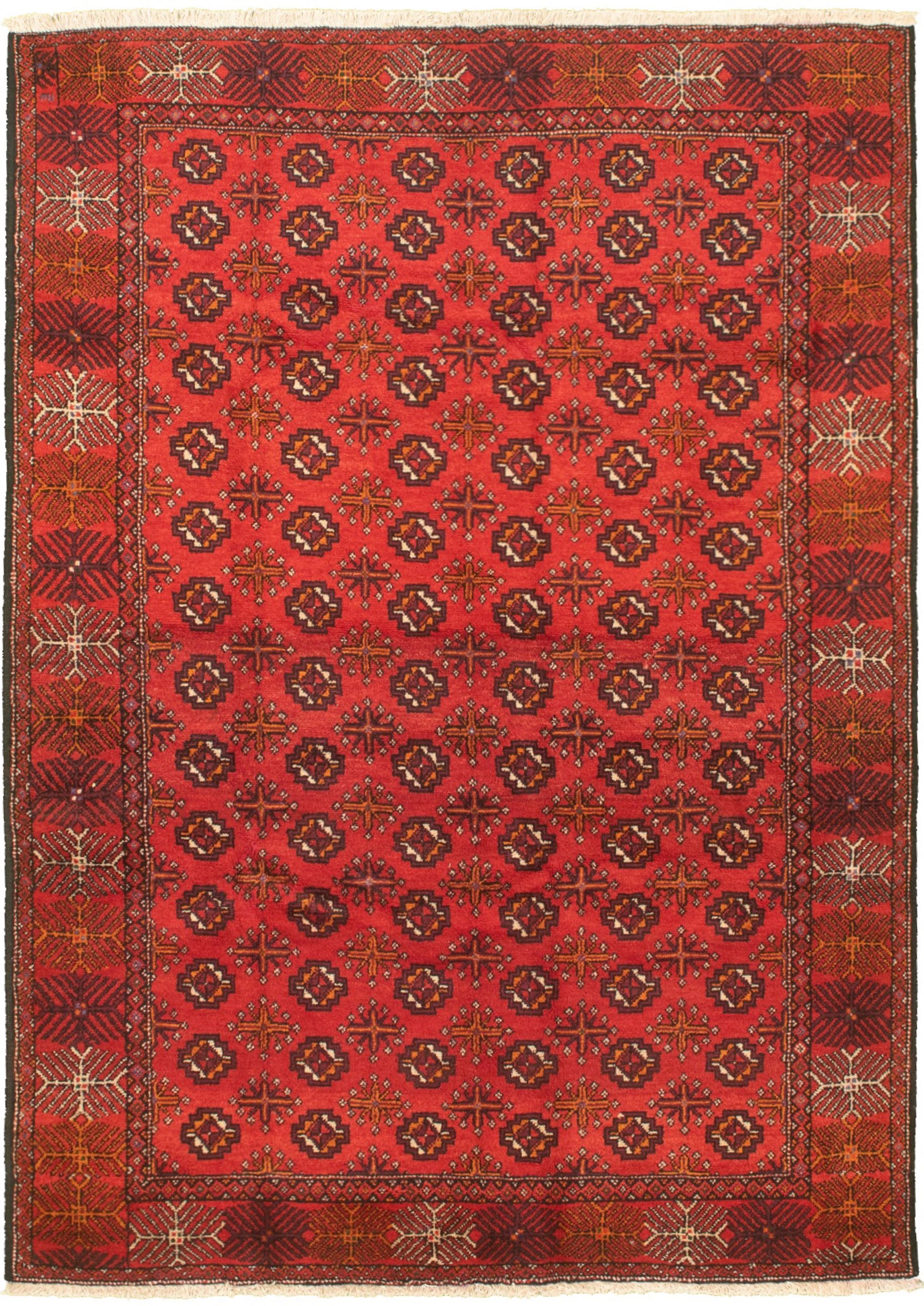 Hand-knotted Authentic Turkish Red Wool Rug 5'4" x 7'10" Size: 5'4" x 7'10"  