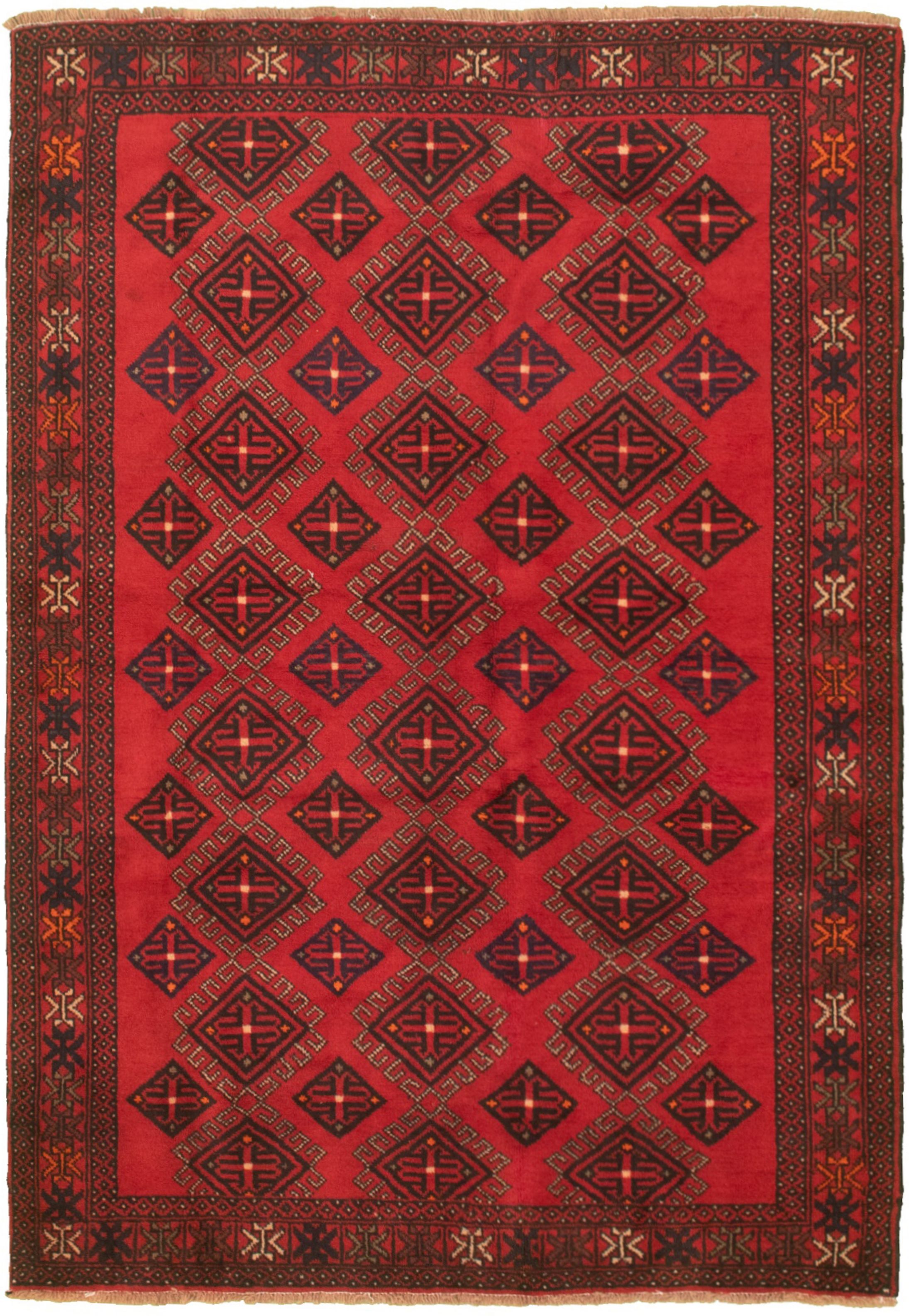 Hand-knotted Authentic Turkish Red Wool Rug 5'1" x 7'6" Size: 5'1" x 7'6"  