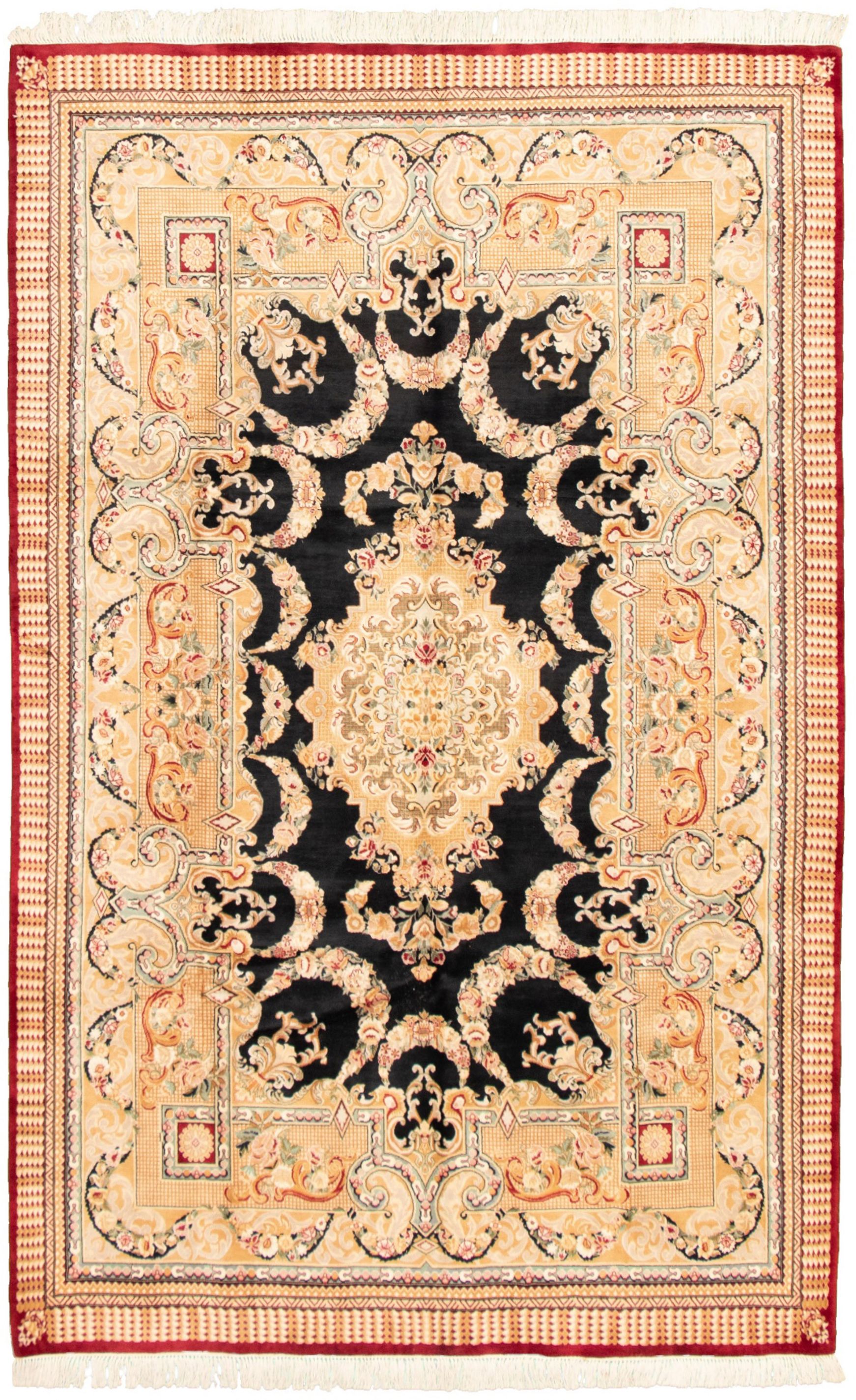 Hand-knotted Pako Persian 18/20 Black, Ivory Wool Rug 6'1" x 9'8" Size: 6'1" x 9'8"  