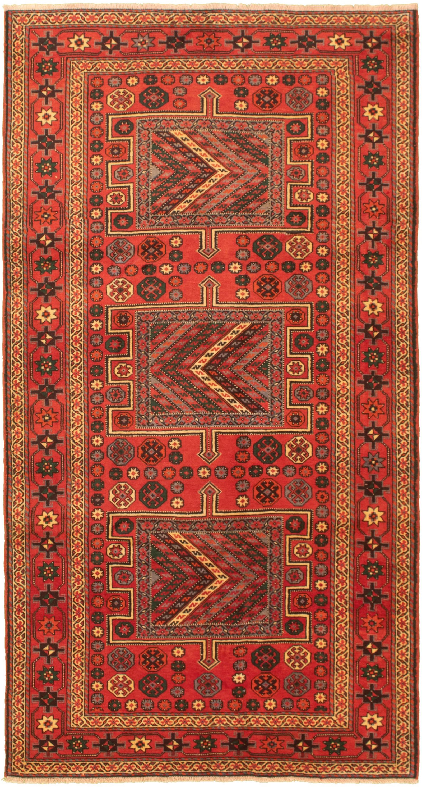 Hand-knotted Authentic Turkish Red Wool Rug 4'11" x 9'5" Size: 4'11" x 9'5"  