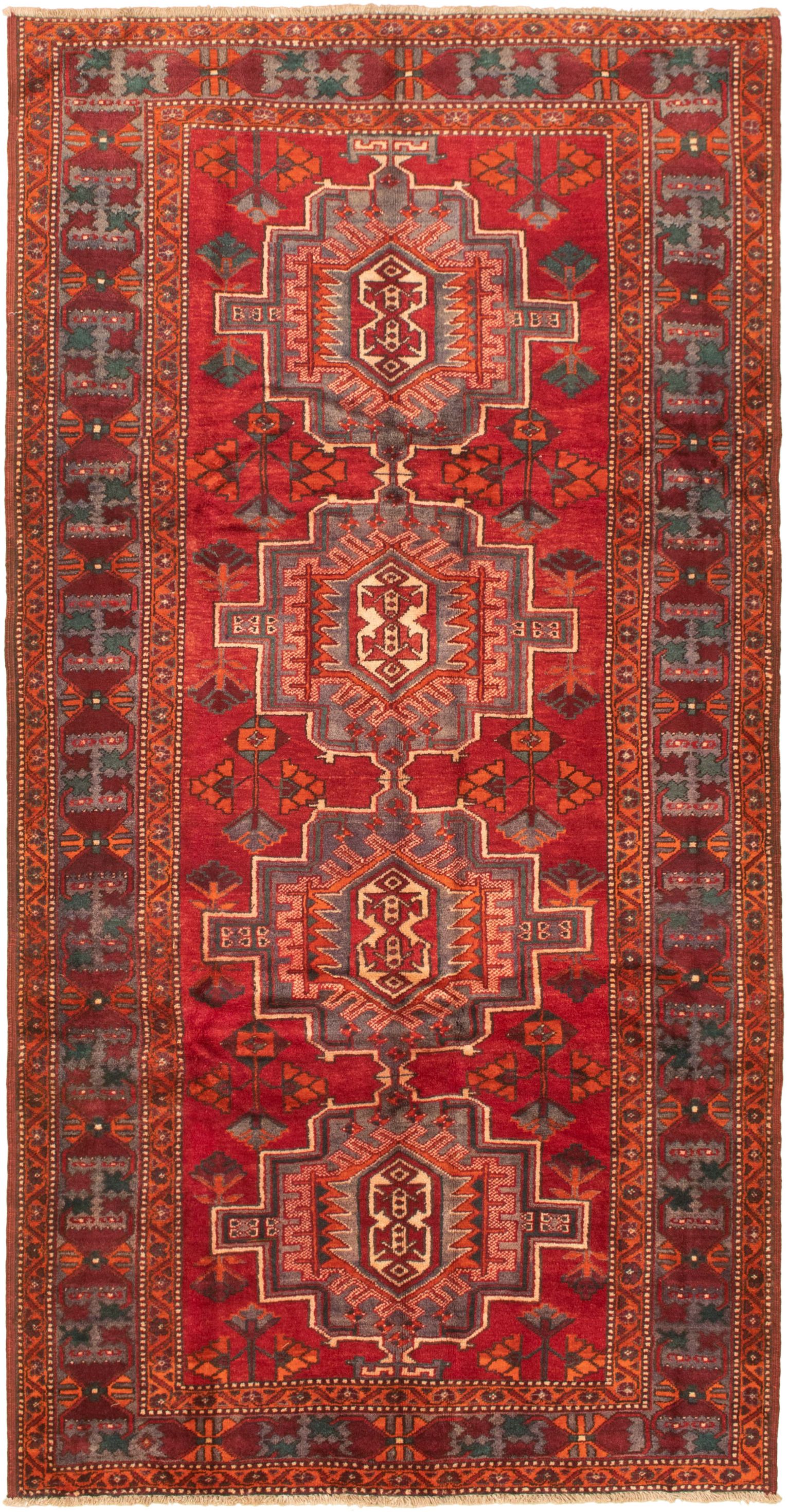 Hand-knotted Authentic Turkish Red Wool Rug 5'0" x 10'2" Size: 5'0" x 10'2"  