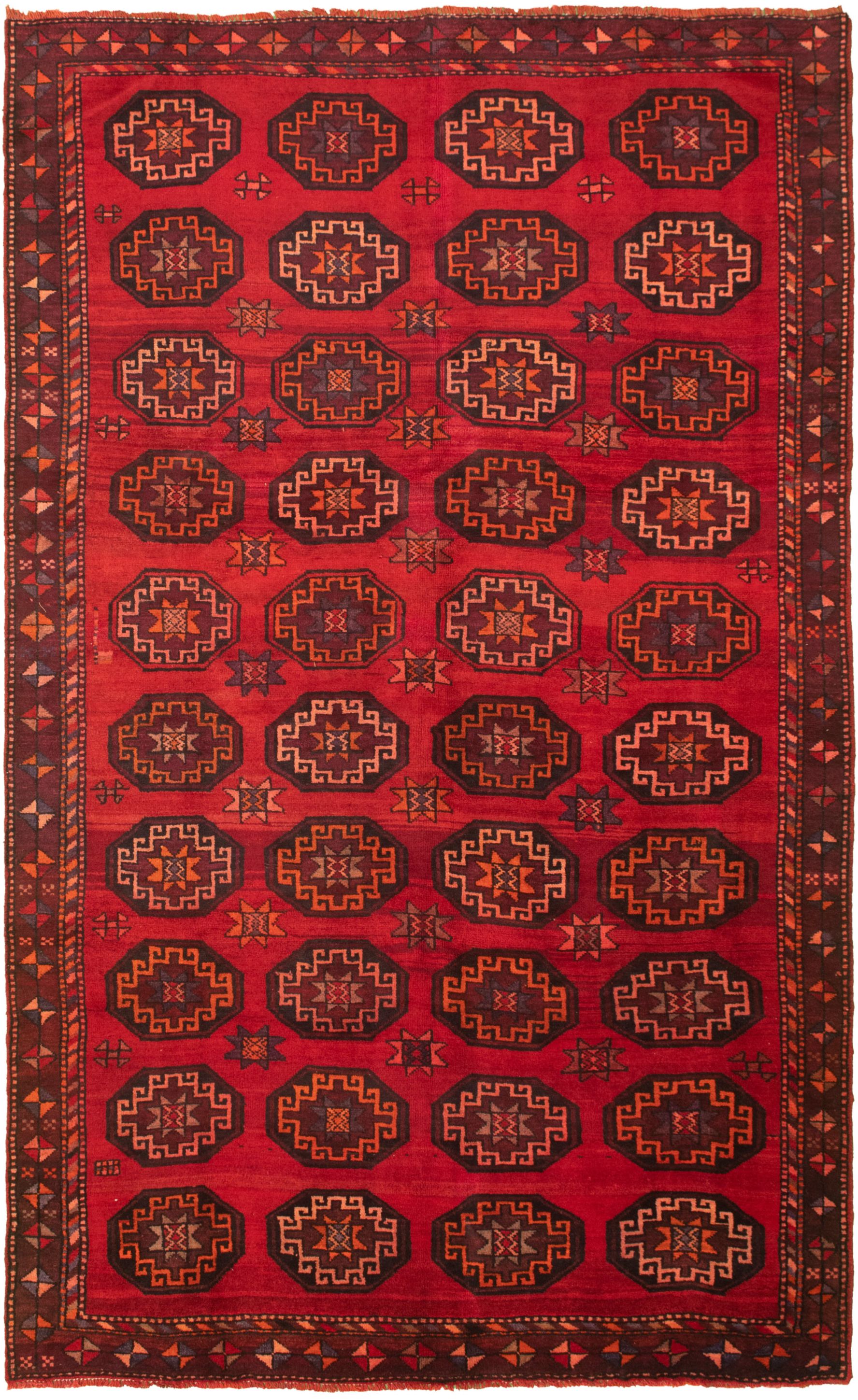 Hand-knotted Authentic Turkish Red Wool Rug 5'9" x 9'9" Size: 5'9" x 9'9"  