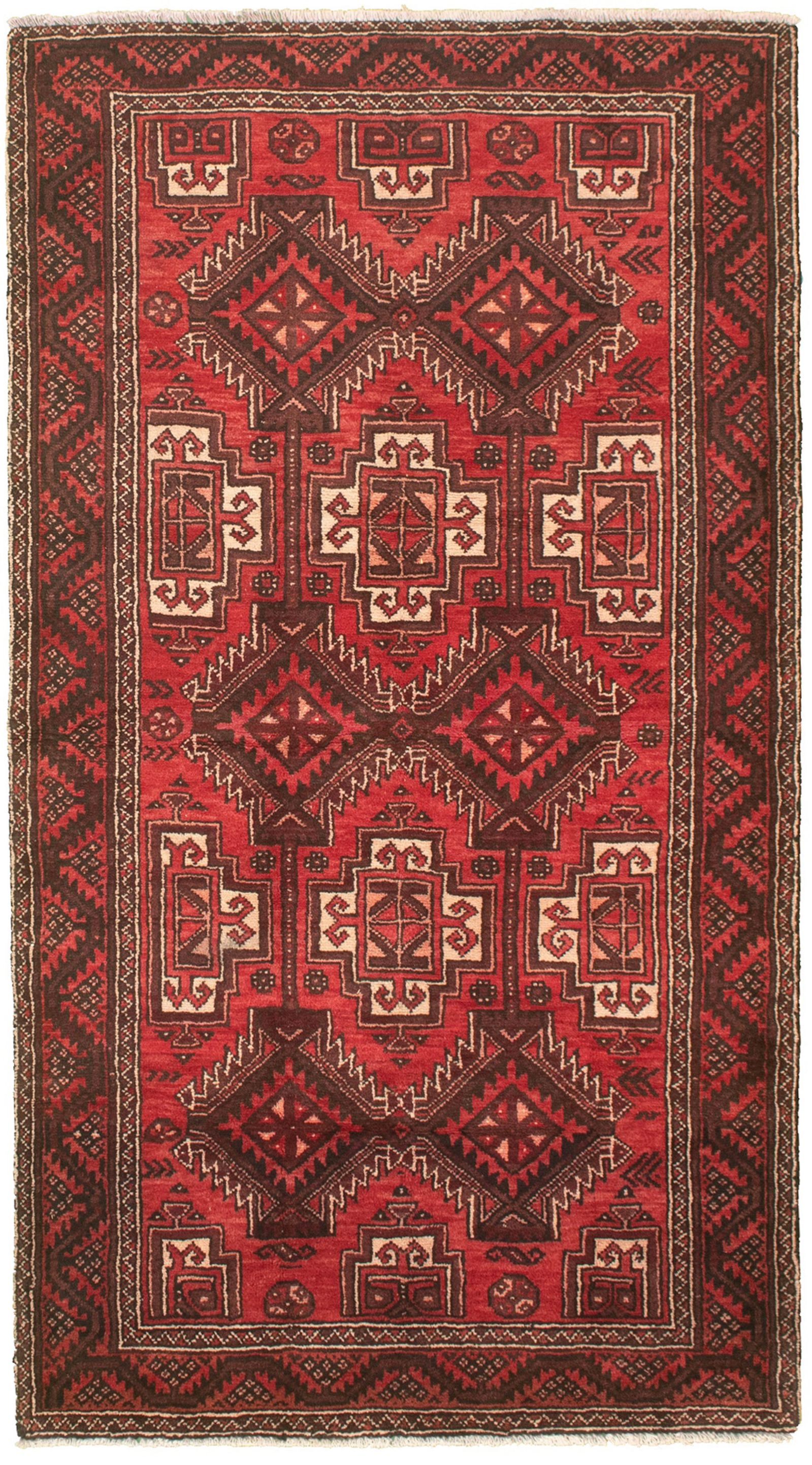 Hand-knotted Authentic Turkish Red Wool Rug 3'11" x 7'4" Size: 3'11" x 7'4"  