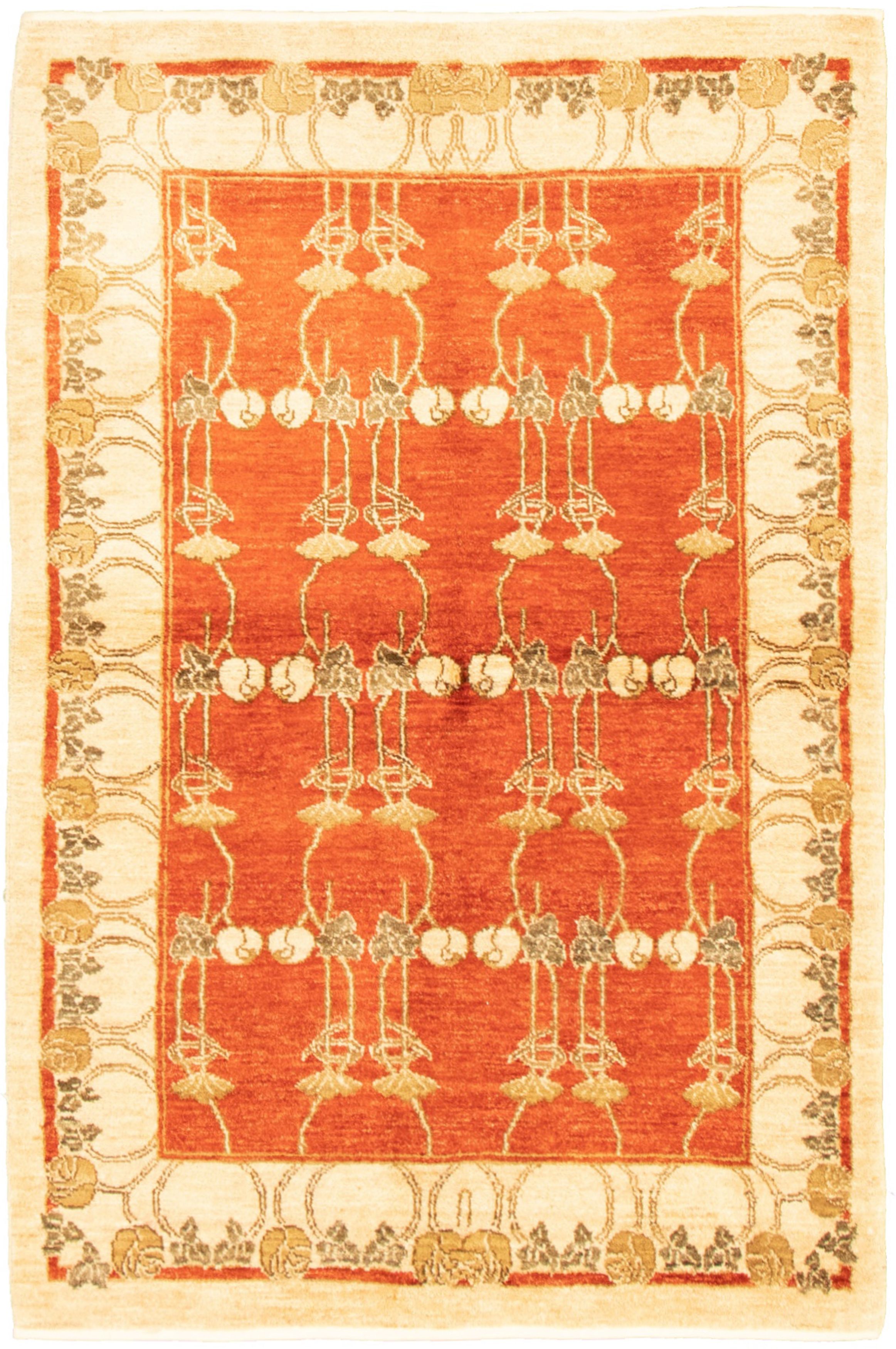 Hand-knotted Peshawar Ziegler Copper Wool Rug 4'1" x 6'1" Size: 4'1" x 6'1"  