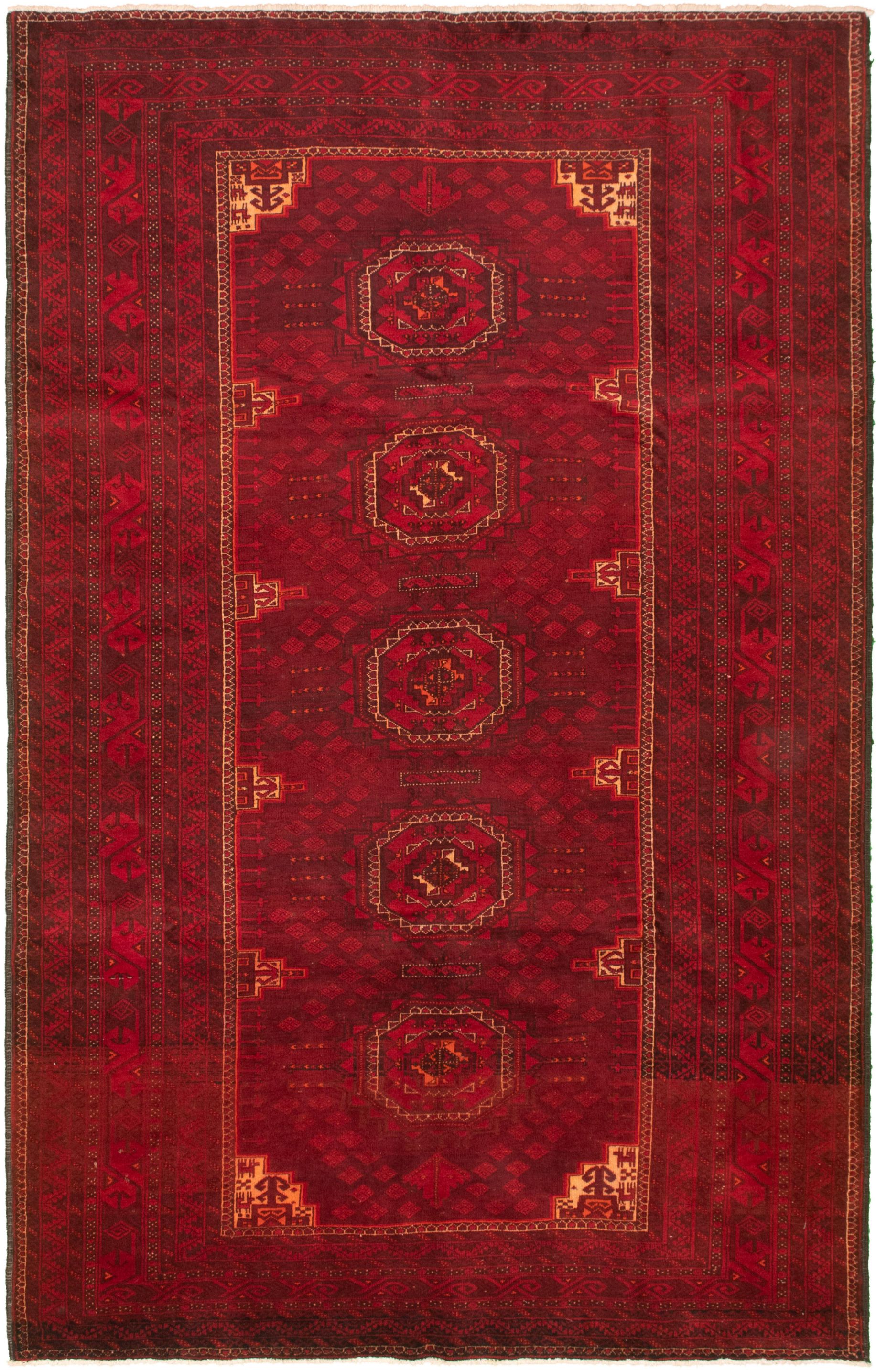 Hand-knotted Authentic Turkish Red Wool Rug 6'0" x 9'10" Size: 6'0" x 9'10"  