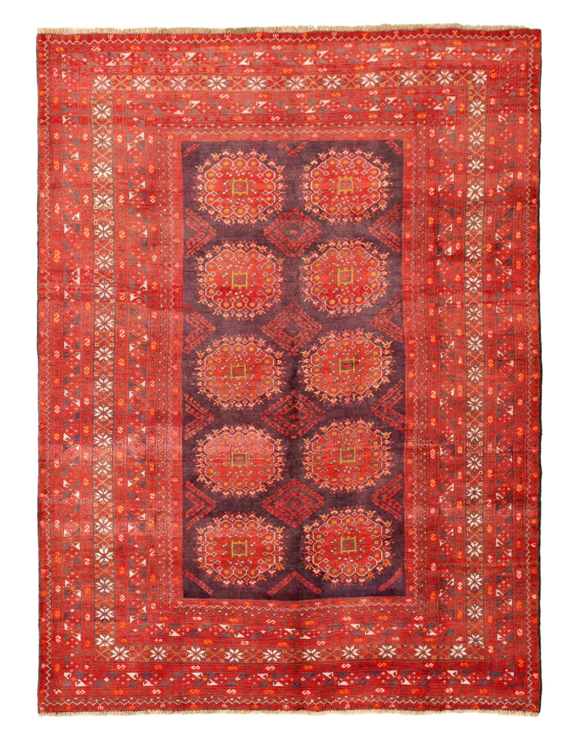 Hand-knotted Authentic Turkish Red Wool Rug 6'7" x 9'0"  Size: 6'7" x 9'0"  
