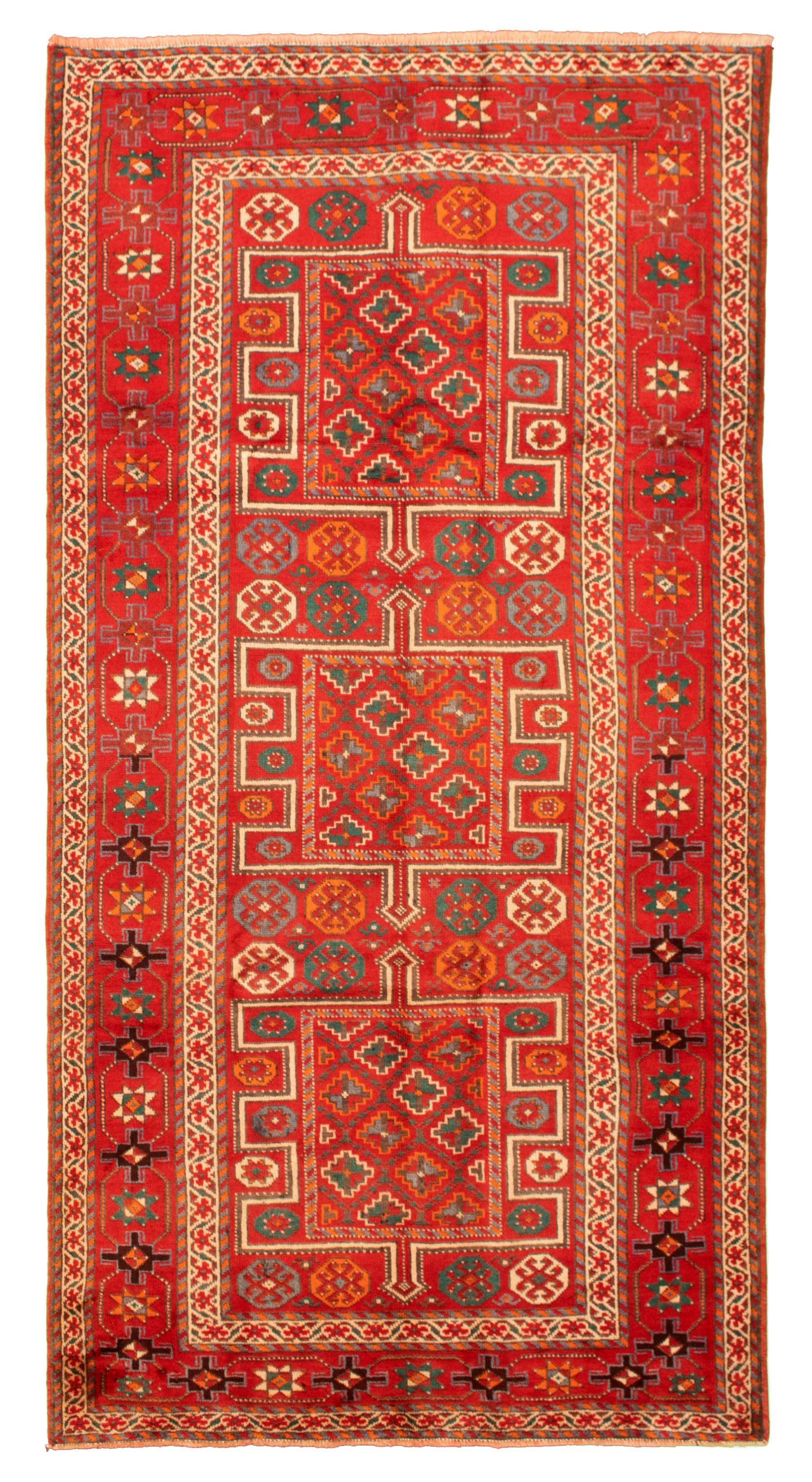 Hand-knotted Authentic Turkish Red Wool Rug 5'1" x 10'1"  Size: 5'1" x 10'1"  
