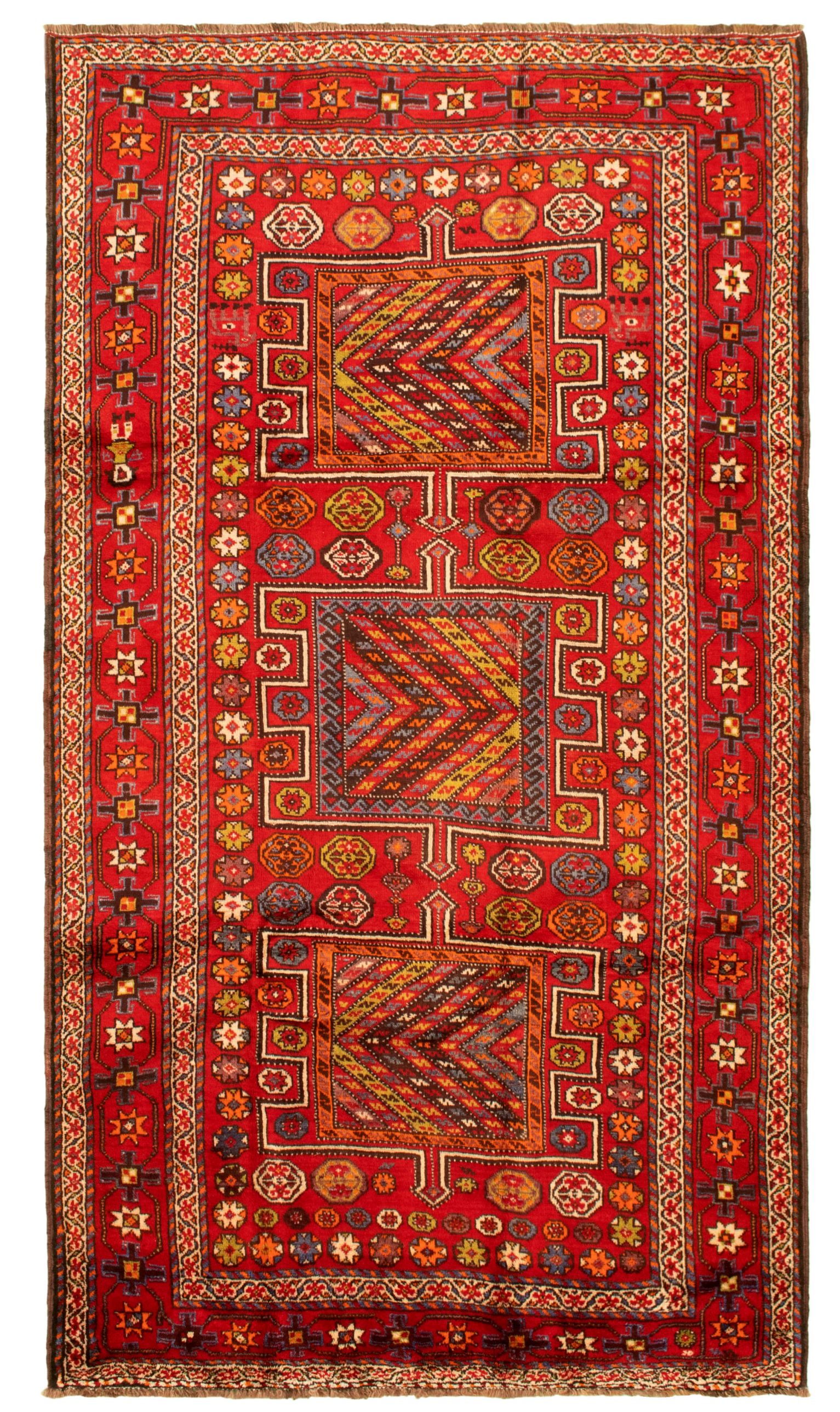 Hand-knotted Authentic Turkish Red Wool Rug 5'2" x 9'5" Size: 5'2" x 9'5"  