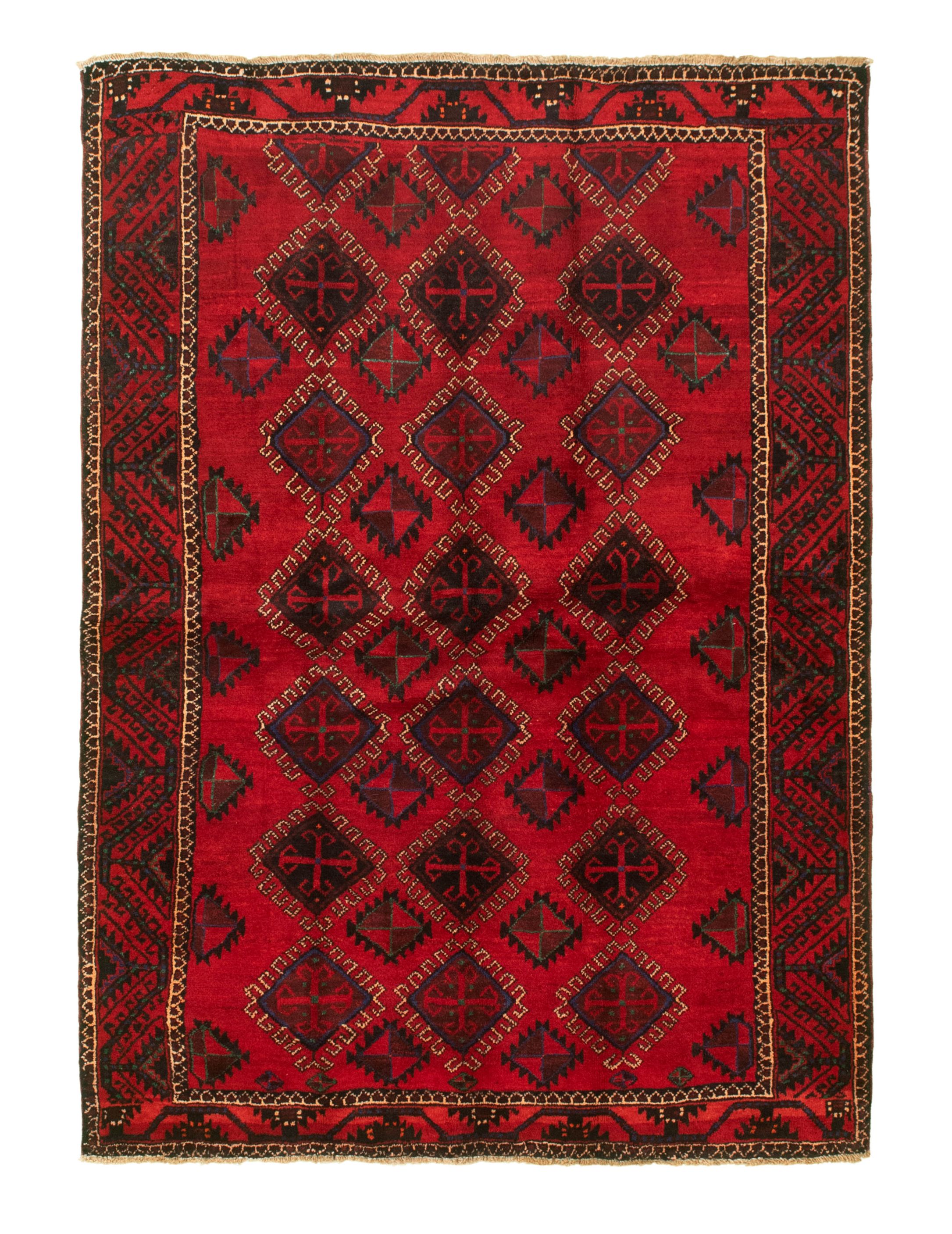 Hand-knotted Authentic Turkish Red Wool Rug 4'8" x 6'8" Size: 4'8" x 6'8"  