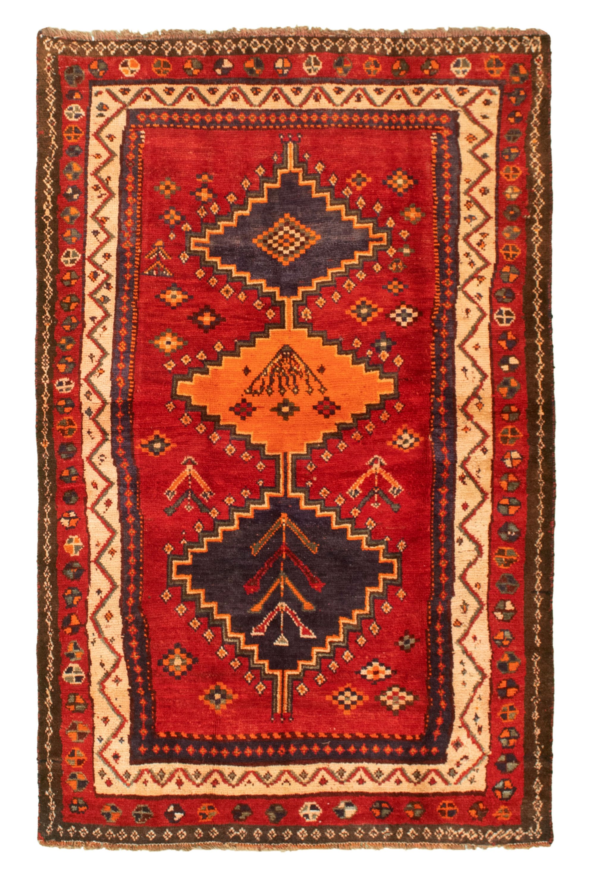 Hand-knotted Authentic Turkish Red Wool Rug 4'3" x 6'9" Size: 4'3" x 6'9"  