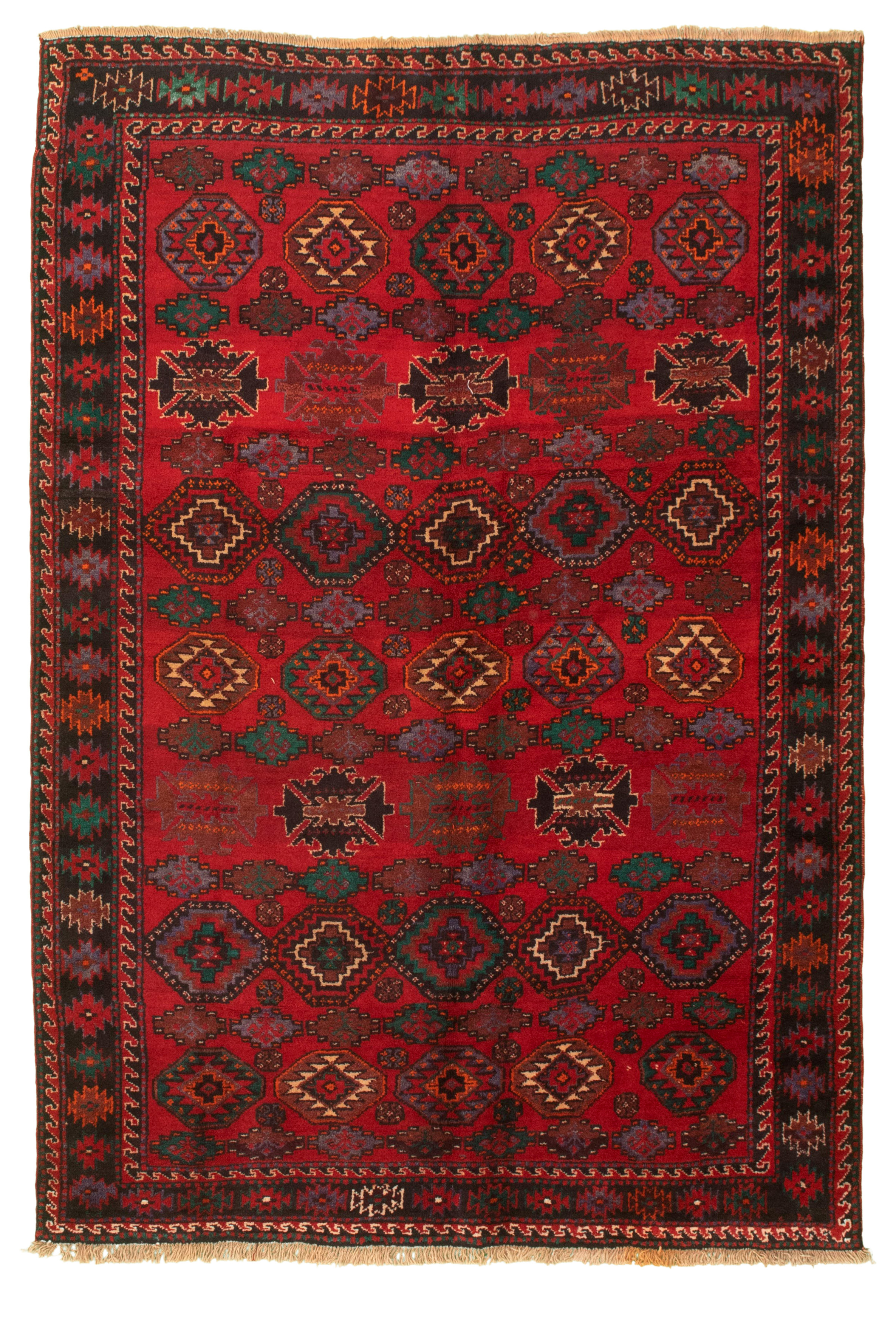 Hand-knotted Authentic Turkish Red Wool Rug 5'2" x 7'7" Size: 5'2" x 7'7"  