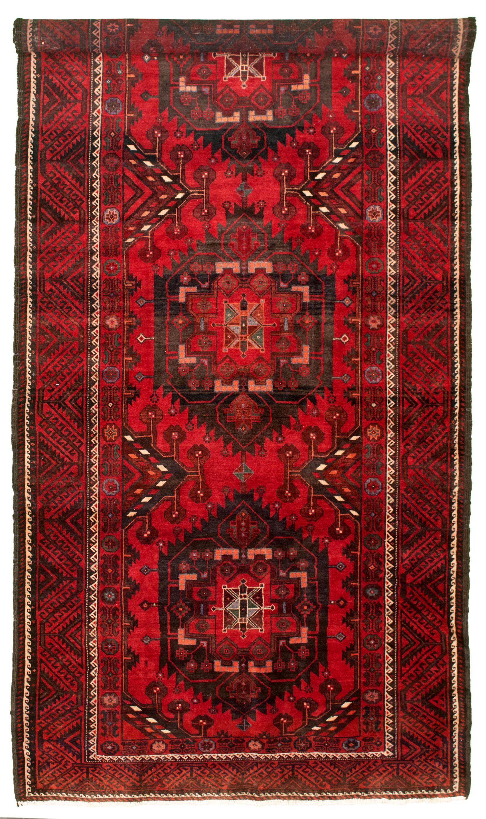 Hand-knotted Authentic Turkish Red Wool Rug 5'2" x 11'2"  Size: 5'2" x 11'2"  