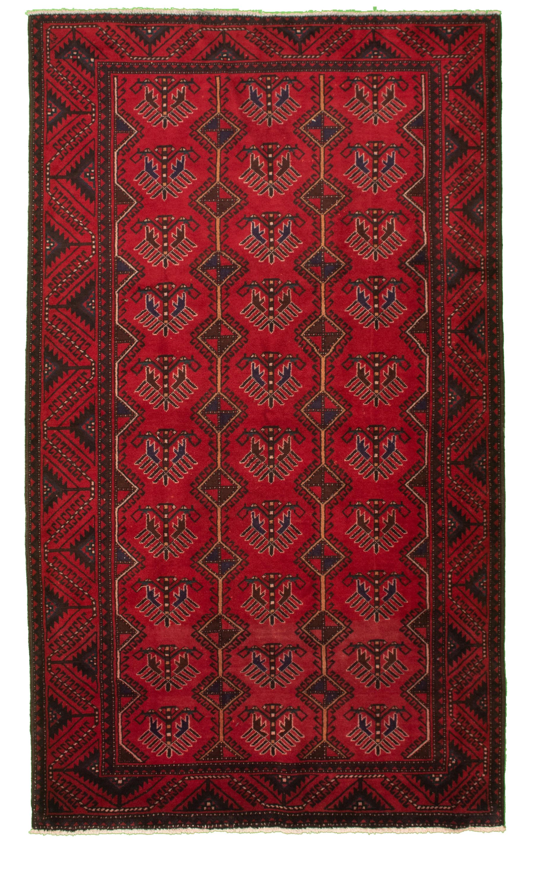 Hand-knotted Authentic Turkish Red Wool Rug 5'4" x 9'8" Size: 5'4" x 9'8"  