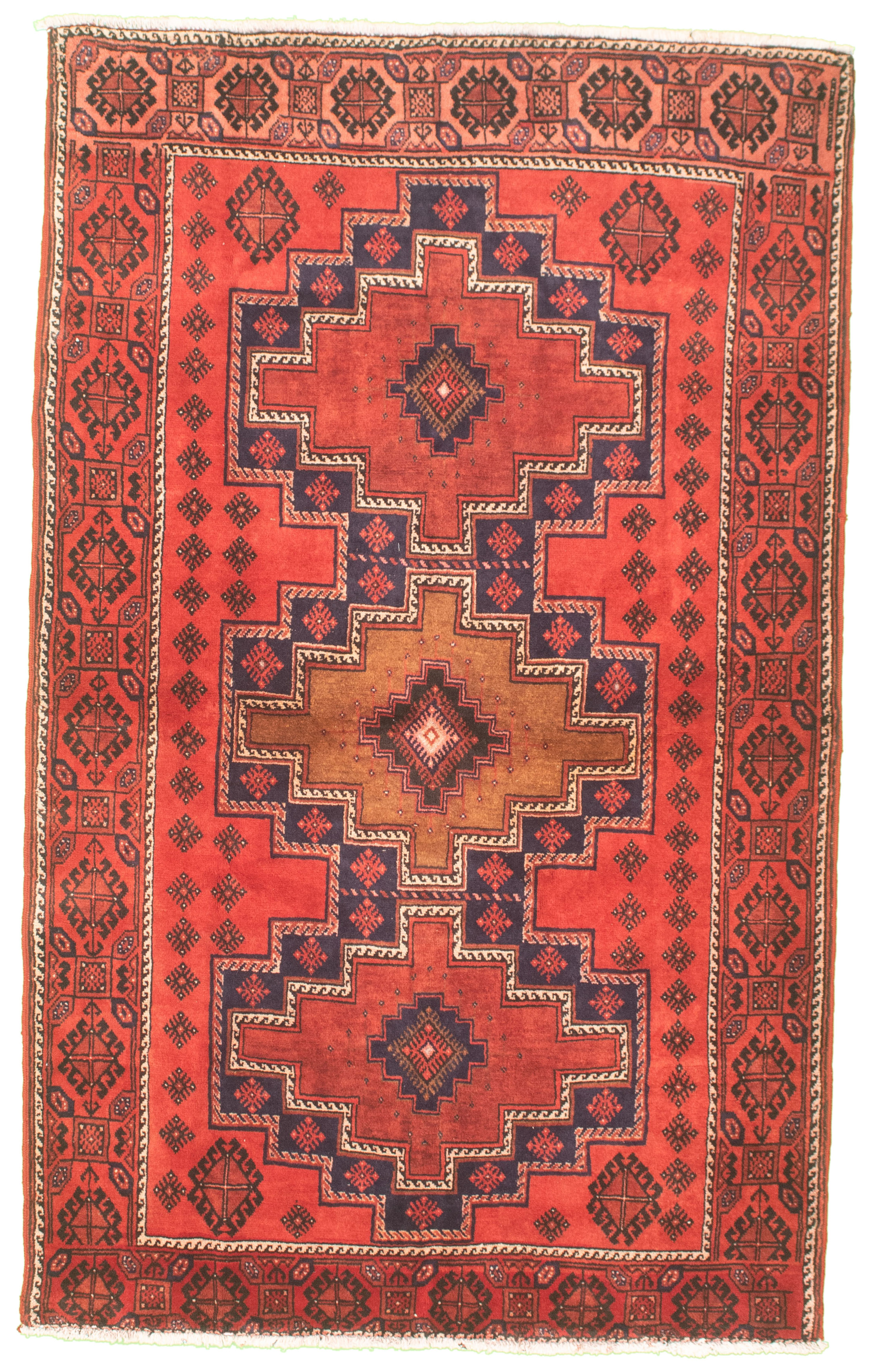 Hand-knotted Authentic Turkish Red Wool Rug 4'4" x 7'1" Size: 4'4" x 7'1"  