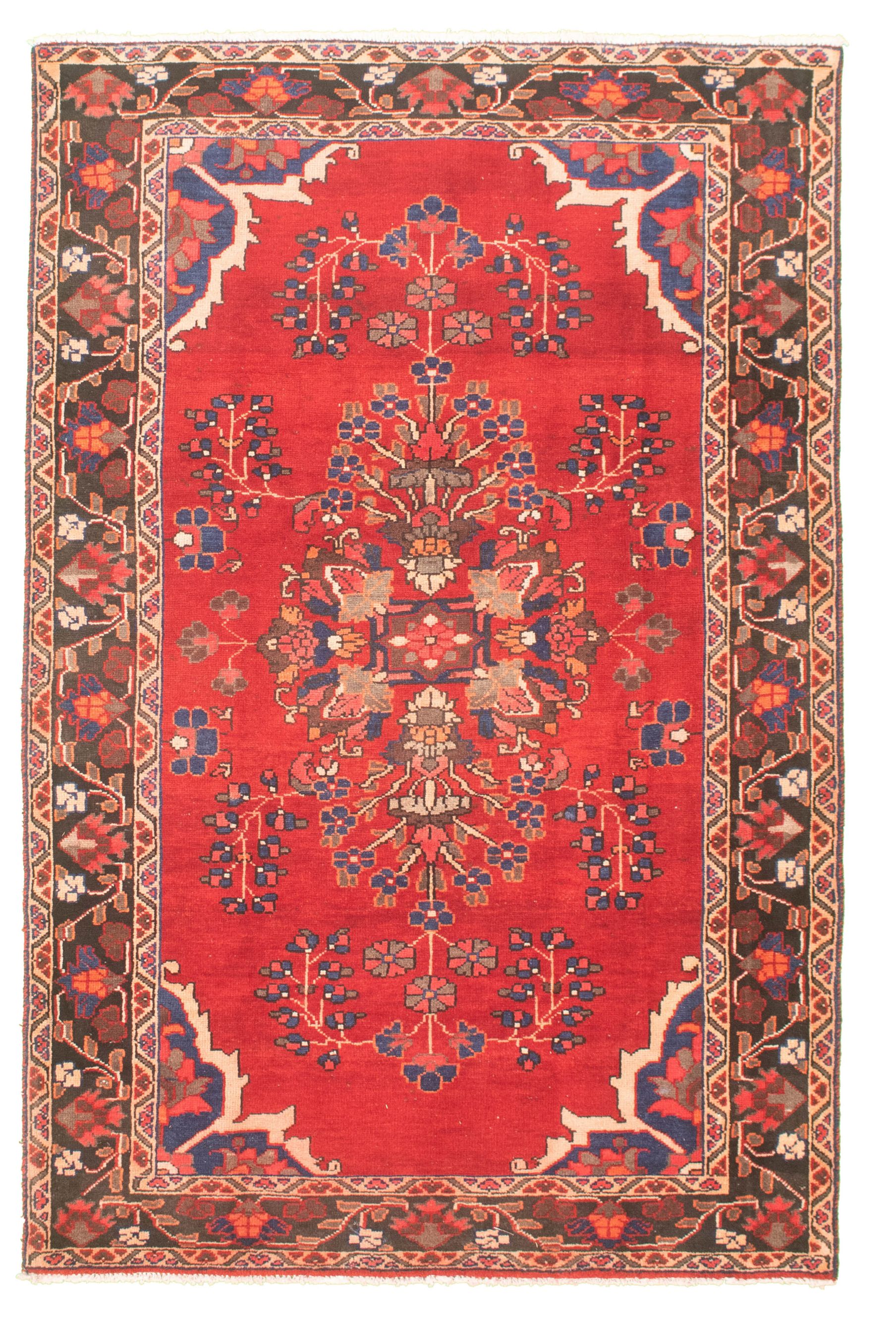 Hand-knotted Authentic Turkish Red Wool Rug 4'9" x 7'6" Size: 4'9" x 7'6"  