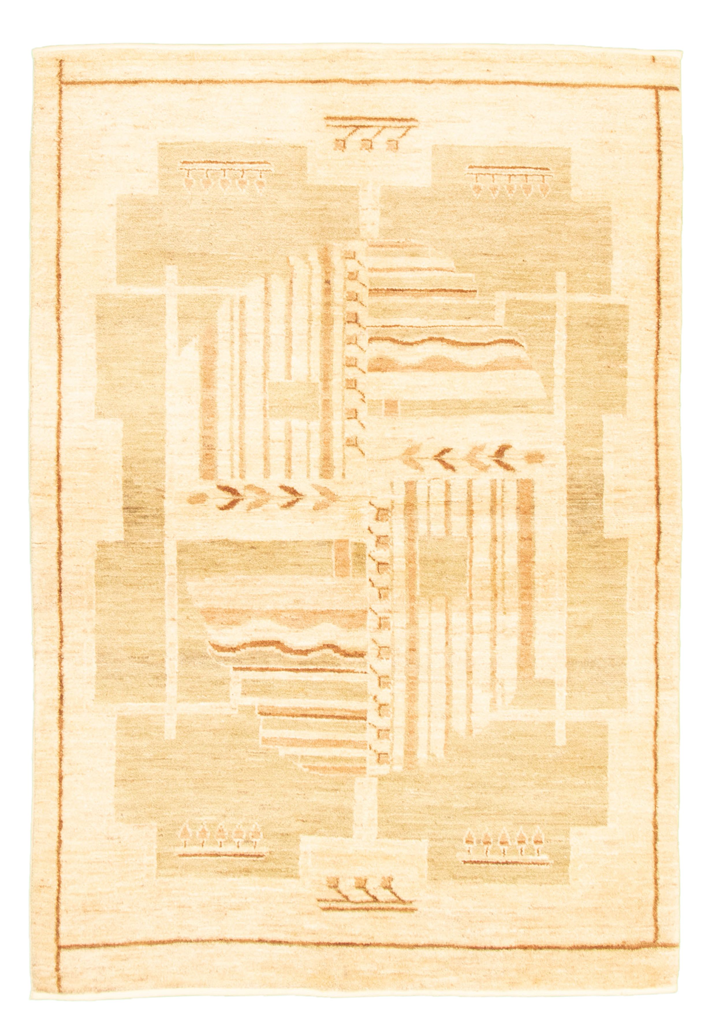 Hand-knotted Peshawar Ziegler Ivory Wool Rug 4'0" x 5'10" Size: 4'0" x 5'10"  