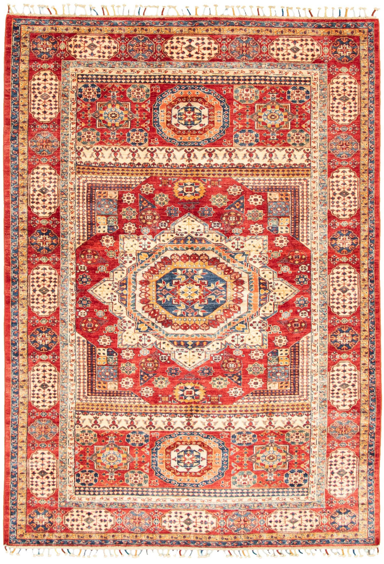 Hand-knotted Pako Mamluk Ivory, Red  Rug 6'8" x 9'7" Size: 6'8" x 9'7"  