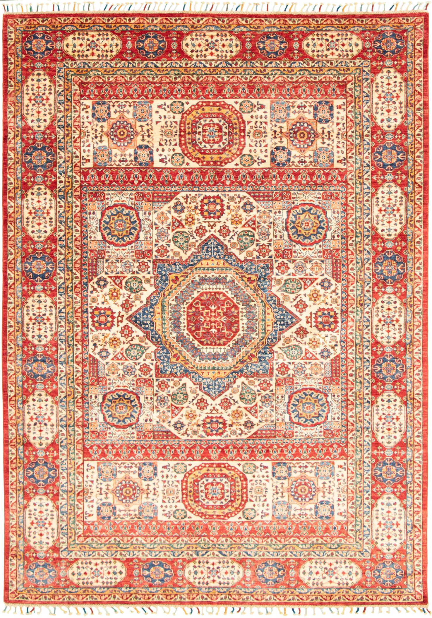 Hand-knotted Pako Mamluk Ivory, Red  Rug 8'1" x 11'5" Size: 8'1" x 11'5"  