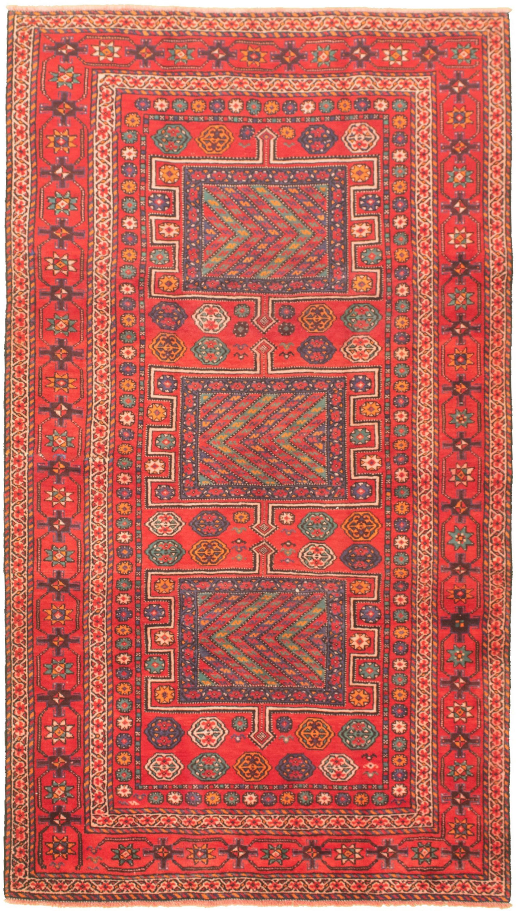 Hand-knotted Authentic Turkish Red Wool Rug 5'1" x 9'3" Size: 5'1" x 9'3"  
