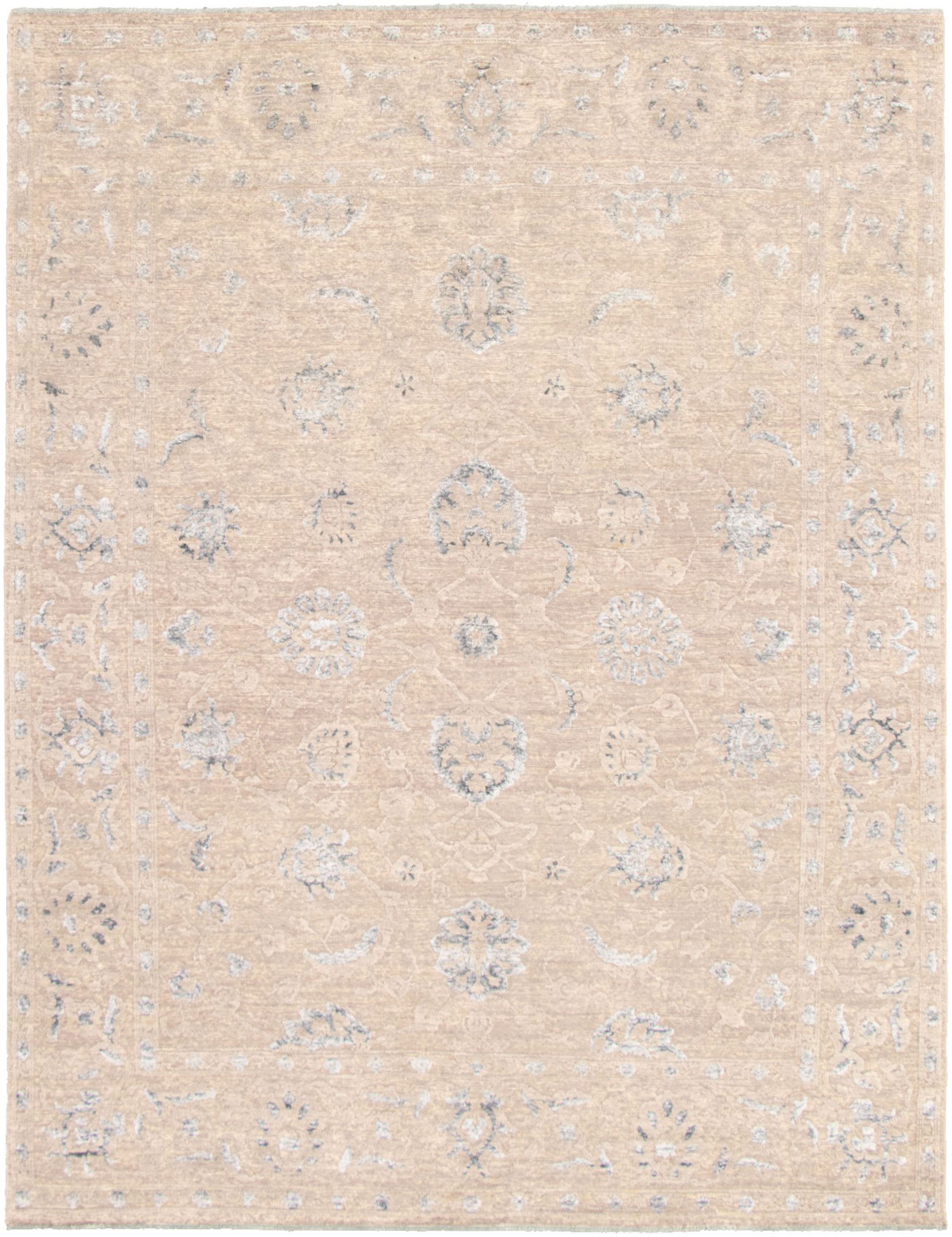 Hand-knotted Signature Collection Grey Wool/Silk Rug 7'10" x 10'2" Size: 7'10" x 10'2"  