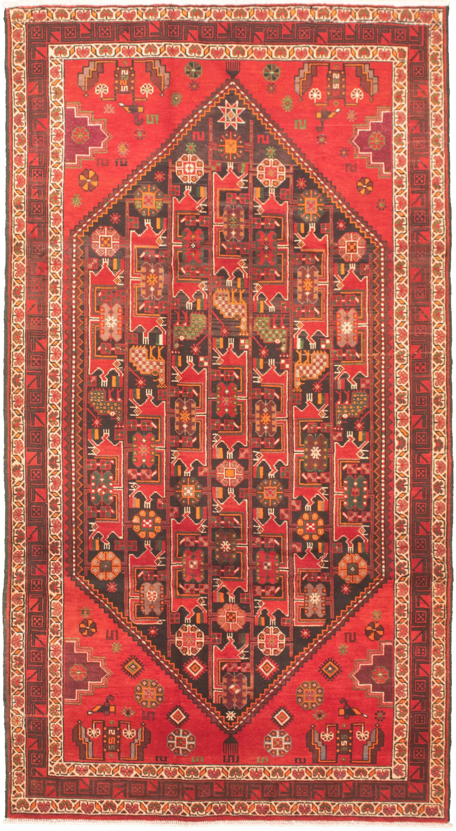 Hand-knotted Authentic Turkish Red Wool Rug 5'1" x 9'7"  Size: 5'1" x 9'7"  