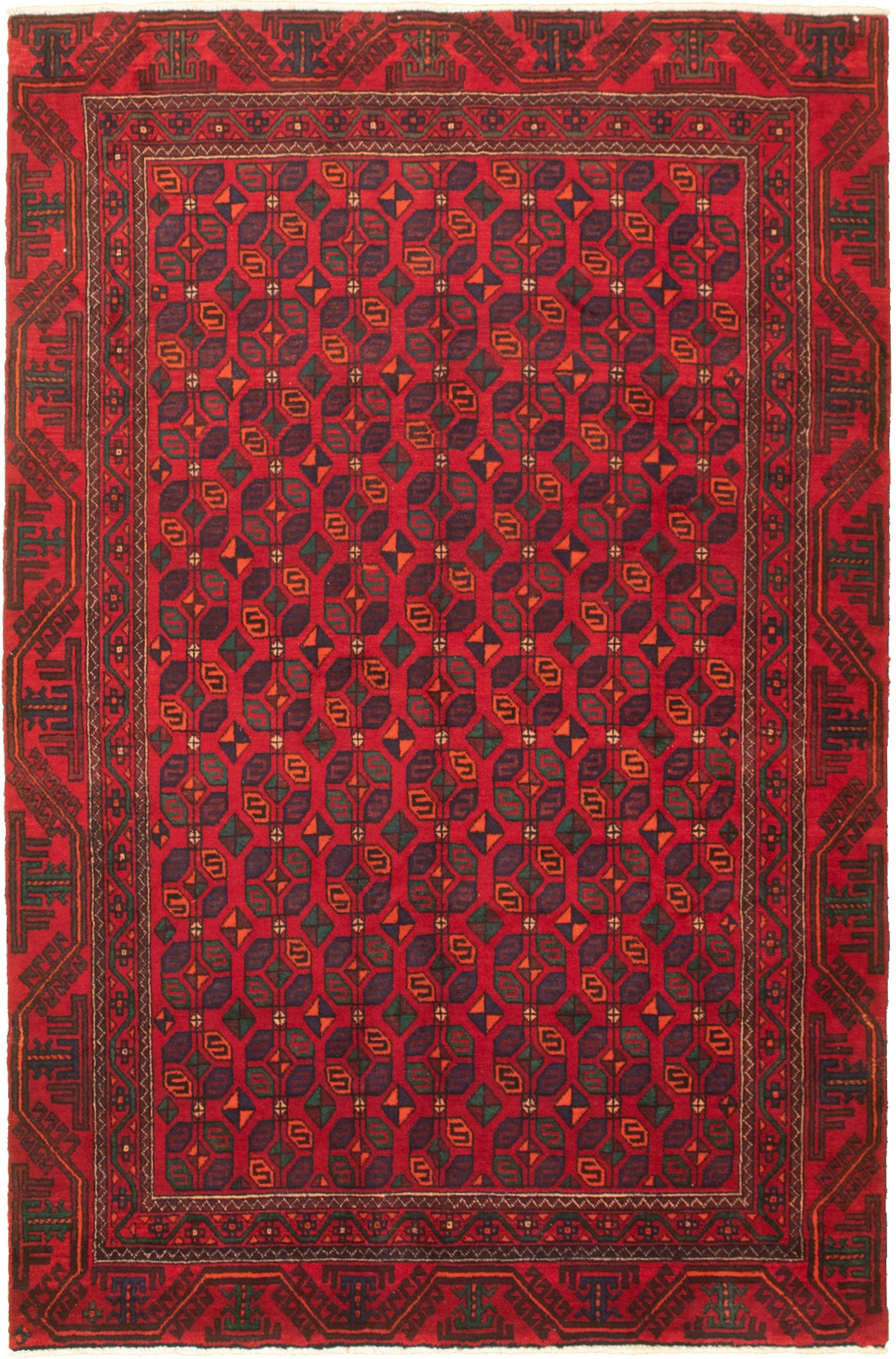 Hand-knotted Authentic Turkish Red Wool Rug 5'10" x 8'10" Size: 5'10" x 8'10"  