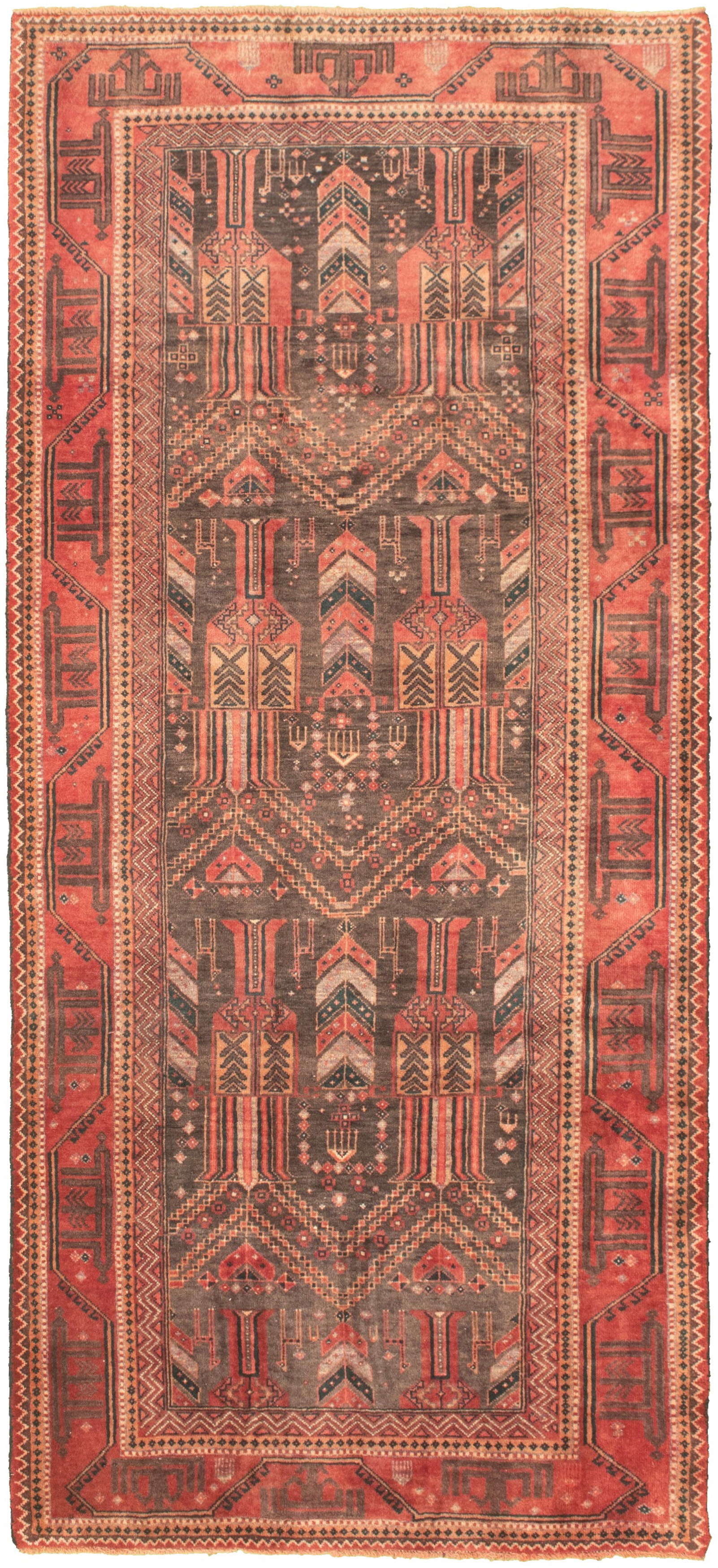 Hand-knotted Authentic Turkish Brown Wool Rug 3'11" x 9'2" Size: 3'11" x 9'2"  