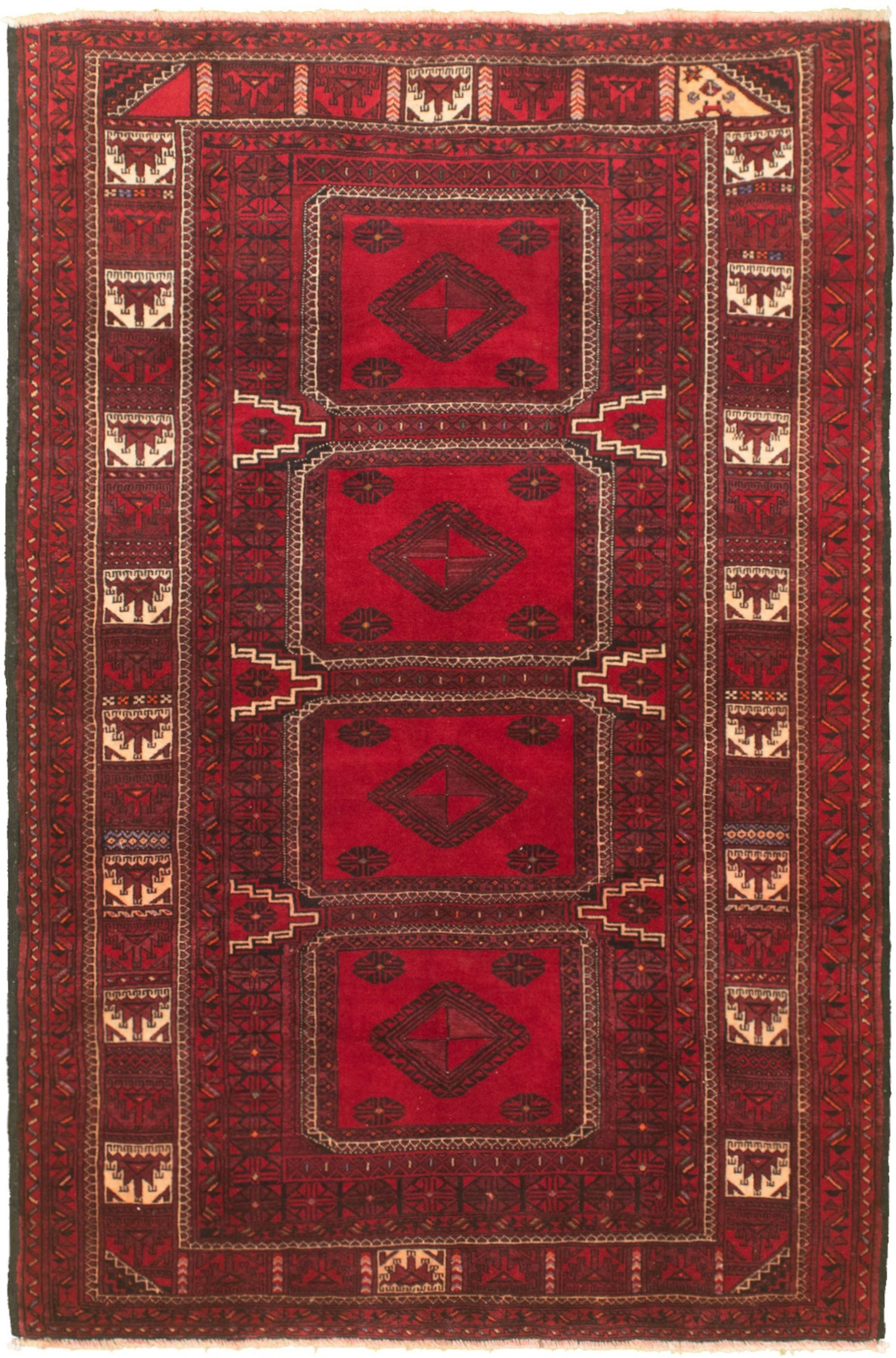 Hand-knotted Authentic Turkish Red Wool Rug 4'7" x 7'1" Size: 4'7" x 7'1"  