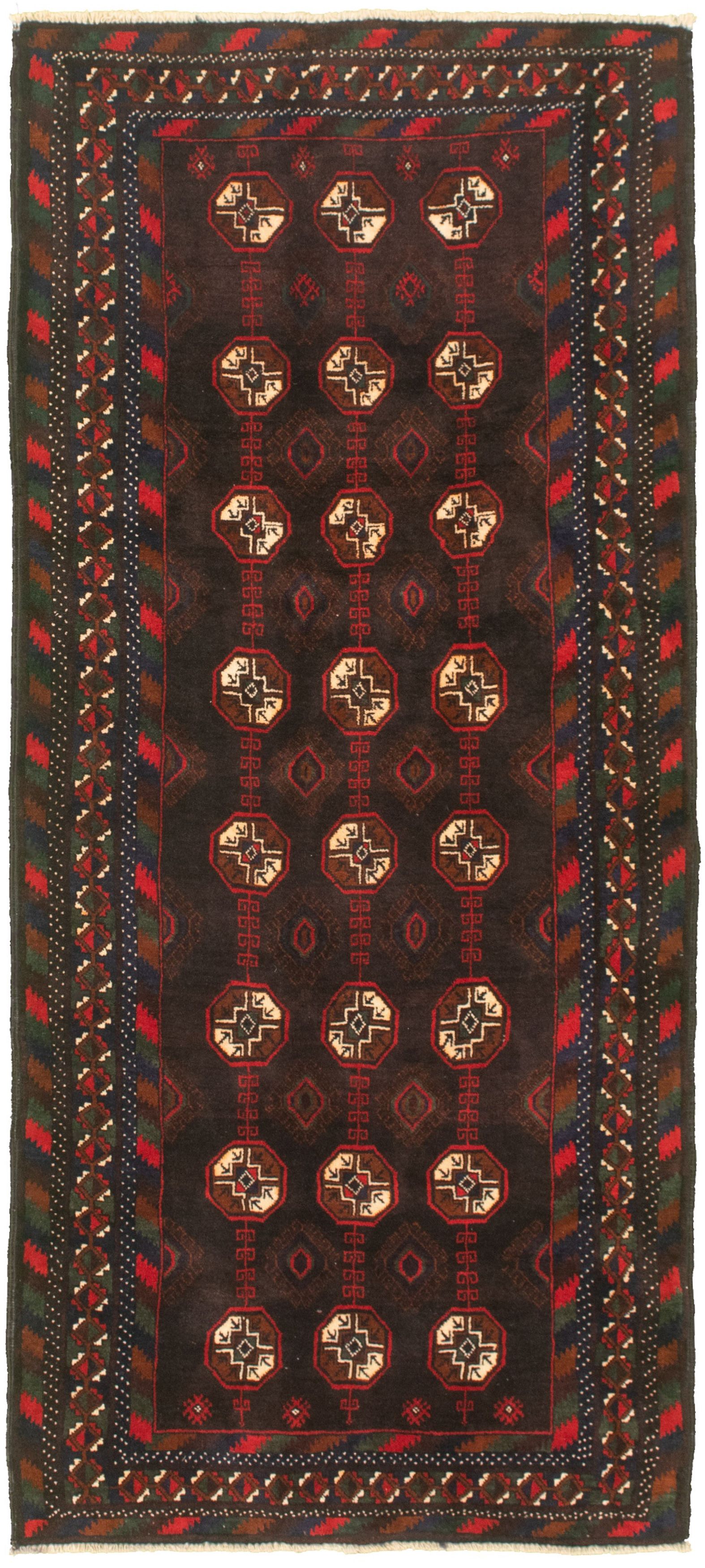 Hand-knotted Shiravan Bokhara Dark Brown Wool Rug 3'5" x 8'1" Size: 3'5" x 8'1"  