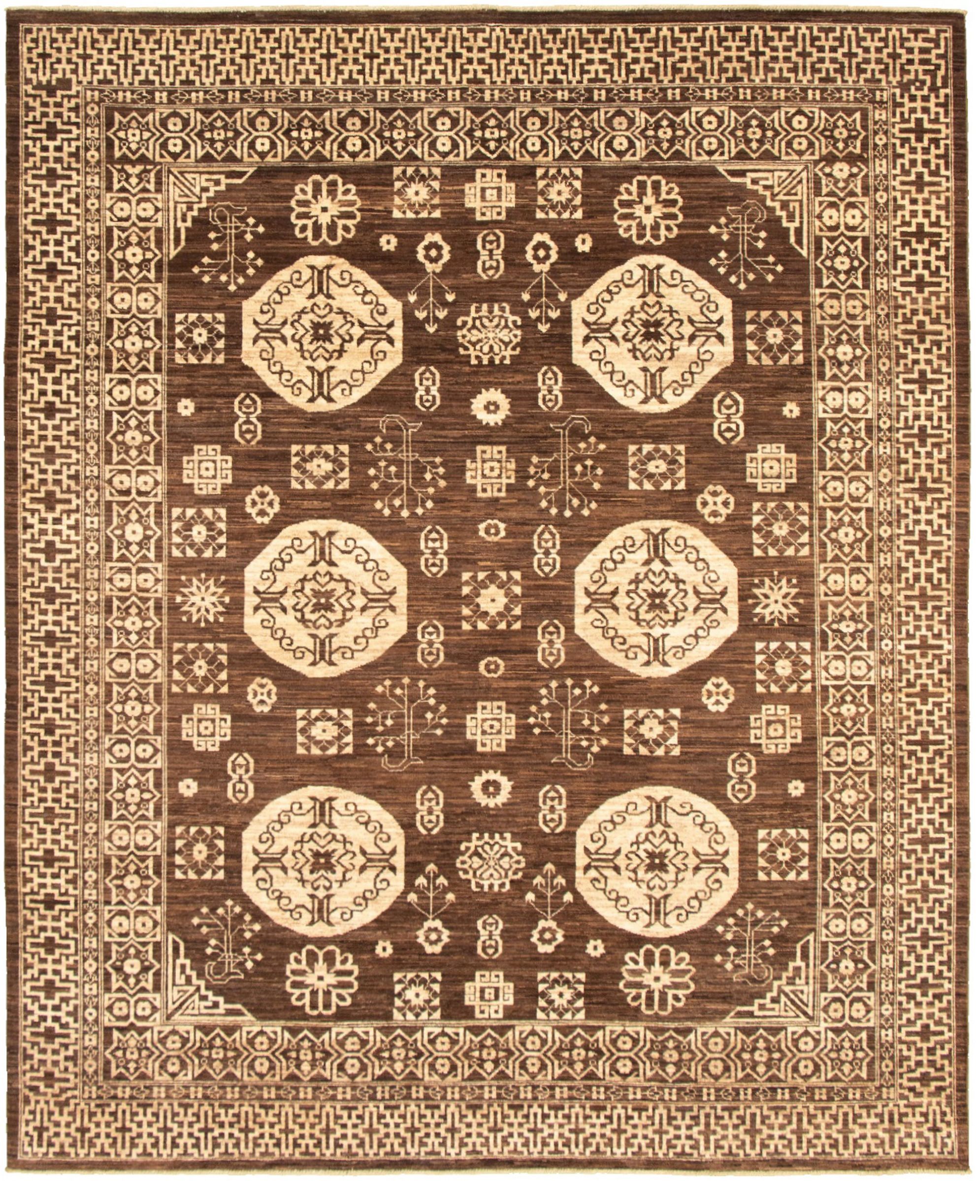 Hand-knotted Peshawar Finest Brown  Rug 8'2" x 9'8" Size: 8'2" x 9'8"  