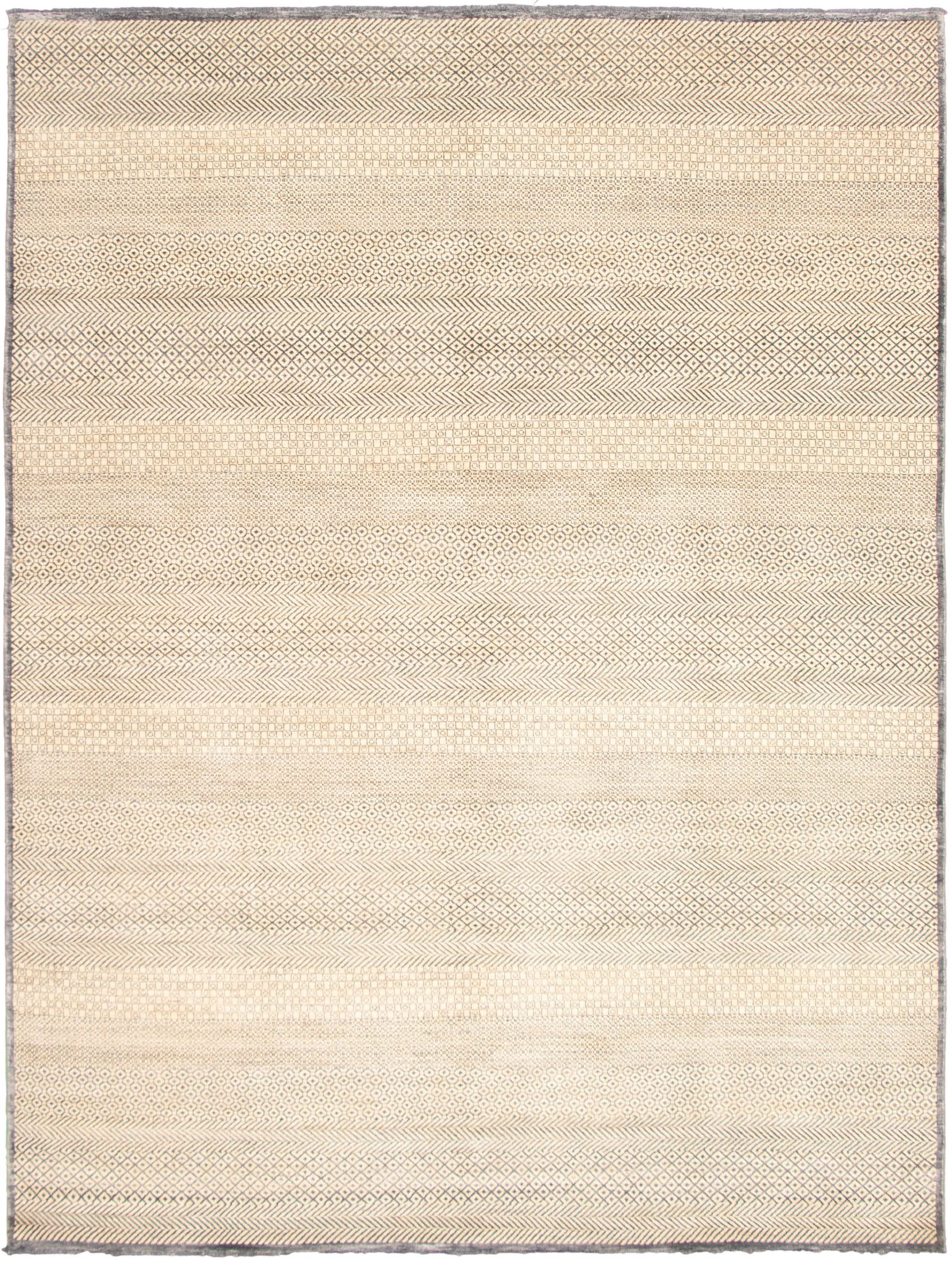 Hand-knotted Signature Collection Ivory Wool/Silk Rug 9'1" x 12'1" Size: 9'1" x 12'1"  