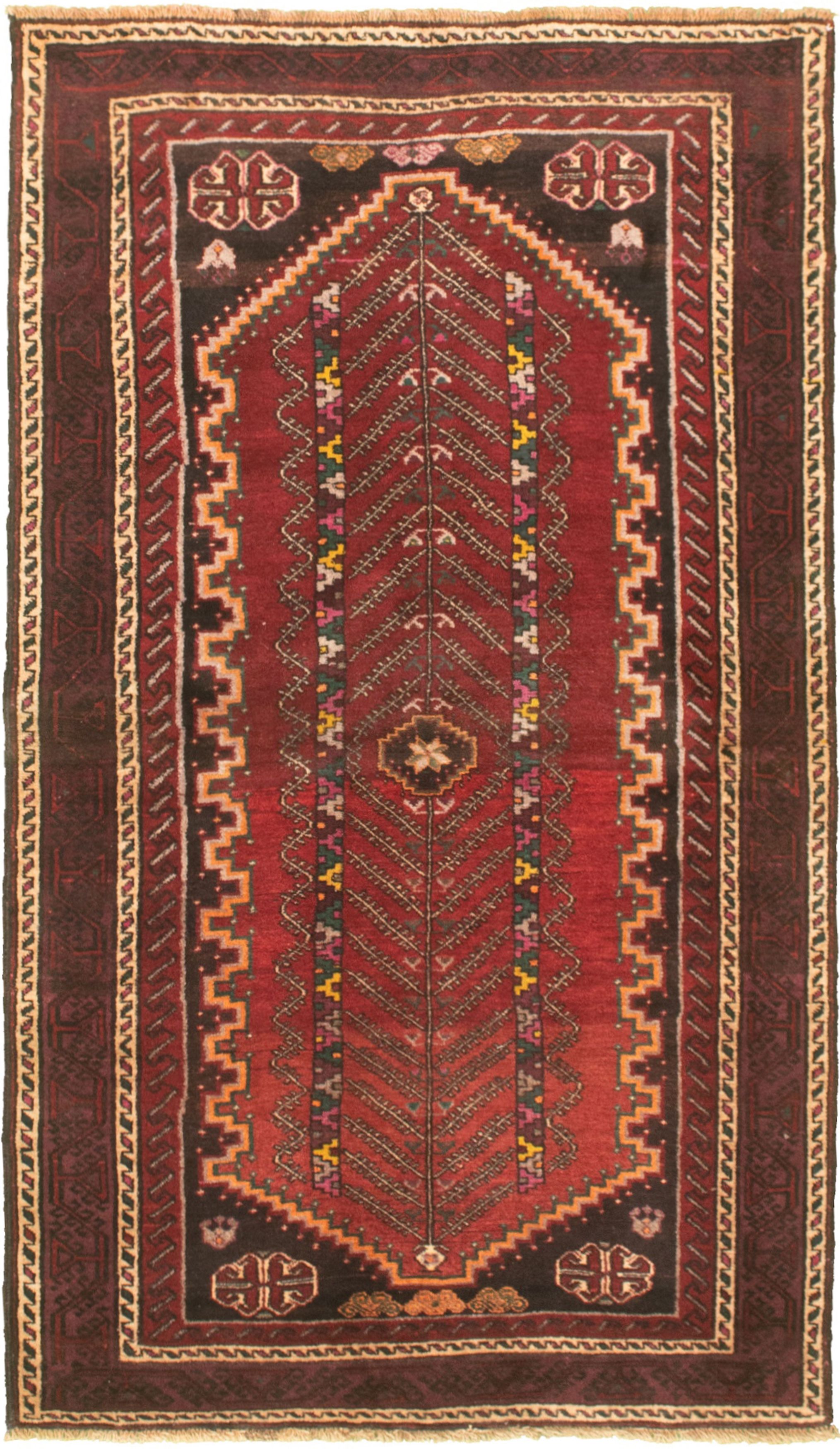 Hand-knotted Authentic Turkish Dark Red,  Wool Rug 3'8" x 5'2" Size: 3'8" x 5'2"  