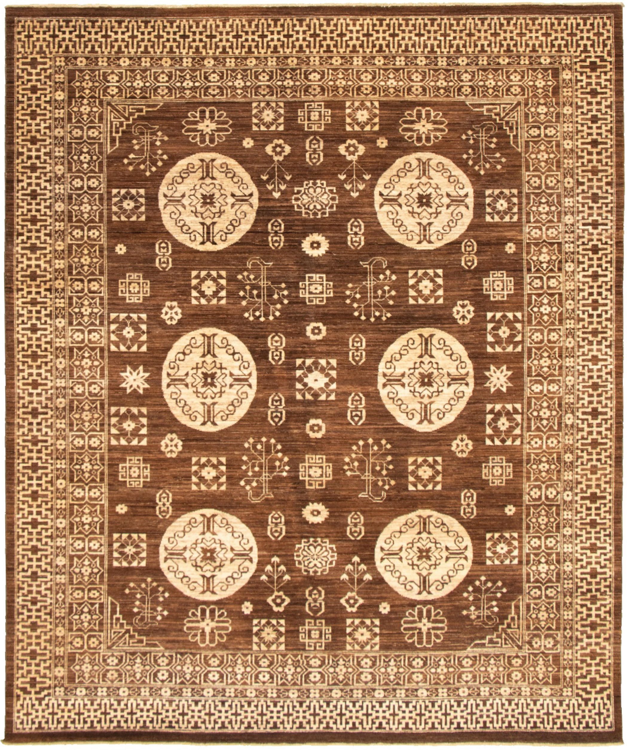 Hand-knotted Peshawar Finest Brown  Rug 8'1" x 9'10" Size: 8'1" x 9'10"  