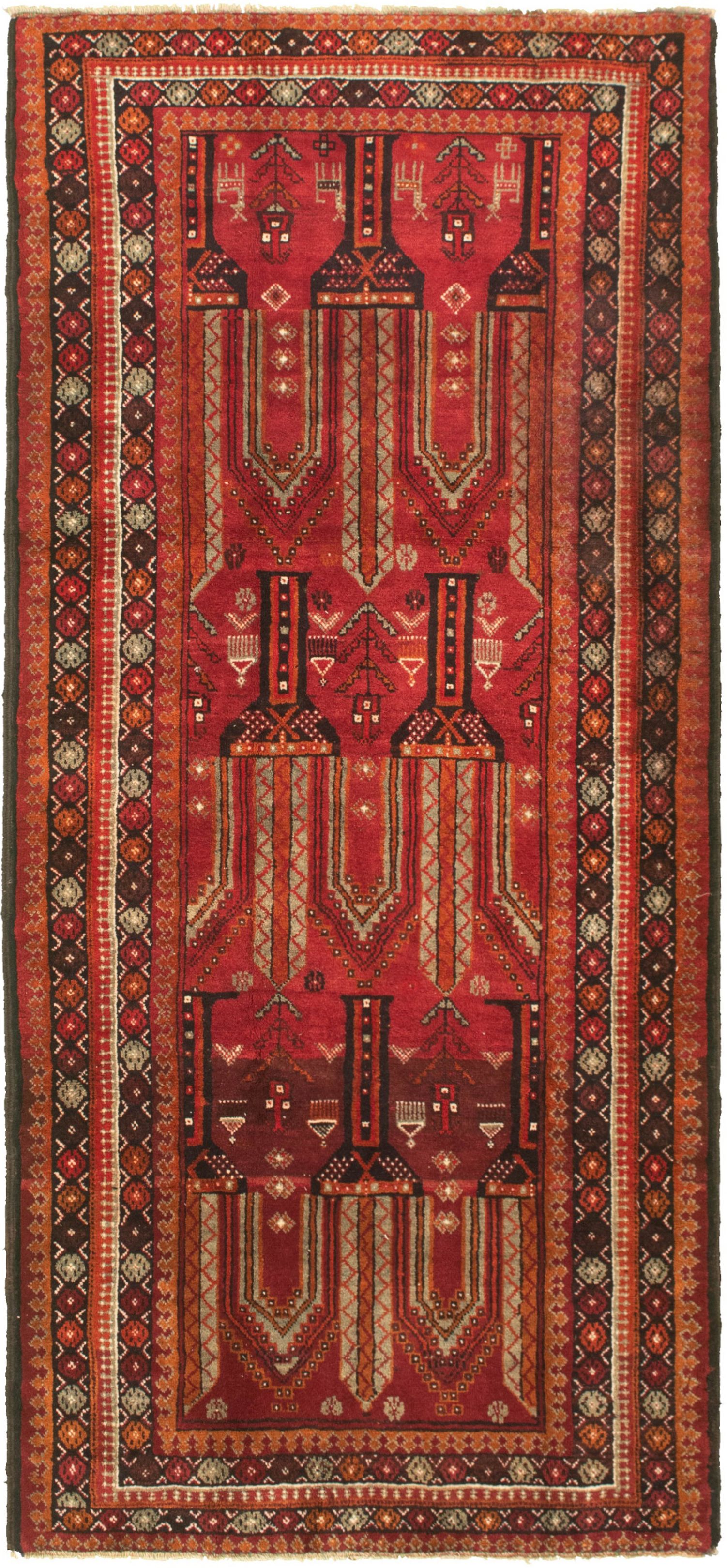Hand-knotted Authentic Turkish Dark Red Wool Rug 4'3" x 9'6" Size: 4'3" x 9'6"  
