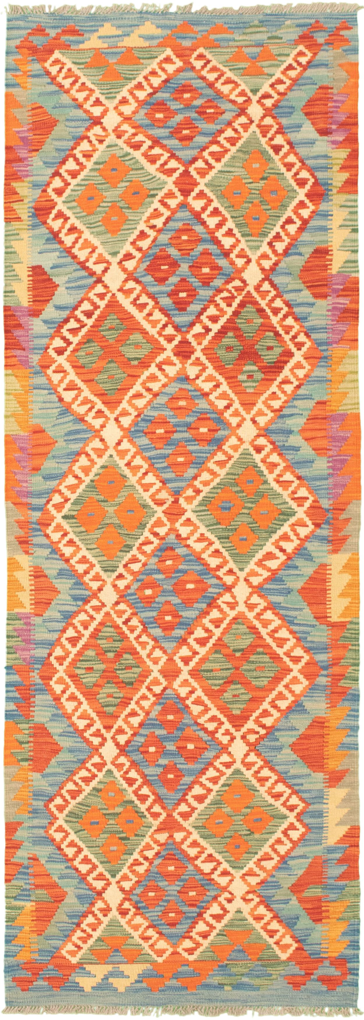 Hand woven Bold and Colorful  Red  Kilim 2'8" x 8'3" Size: 2'8" x 8'3"  