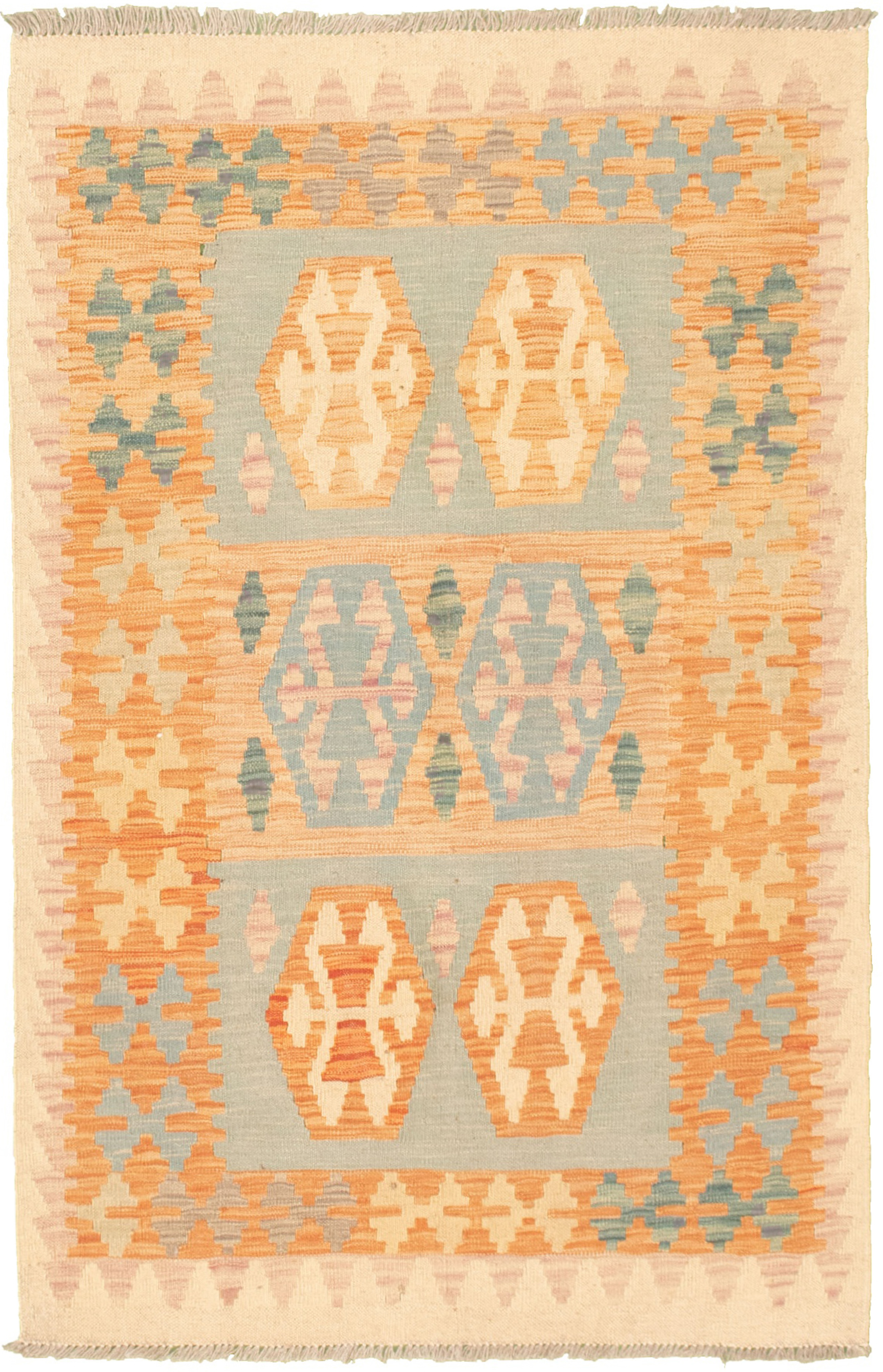 Hand woven Bold and Colorful  Copper  Kilim 3'4" x 4'11" Size: 3'4" x 4'11"  