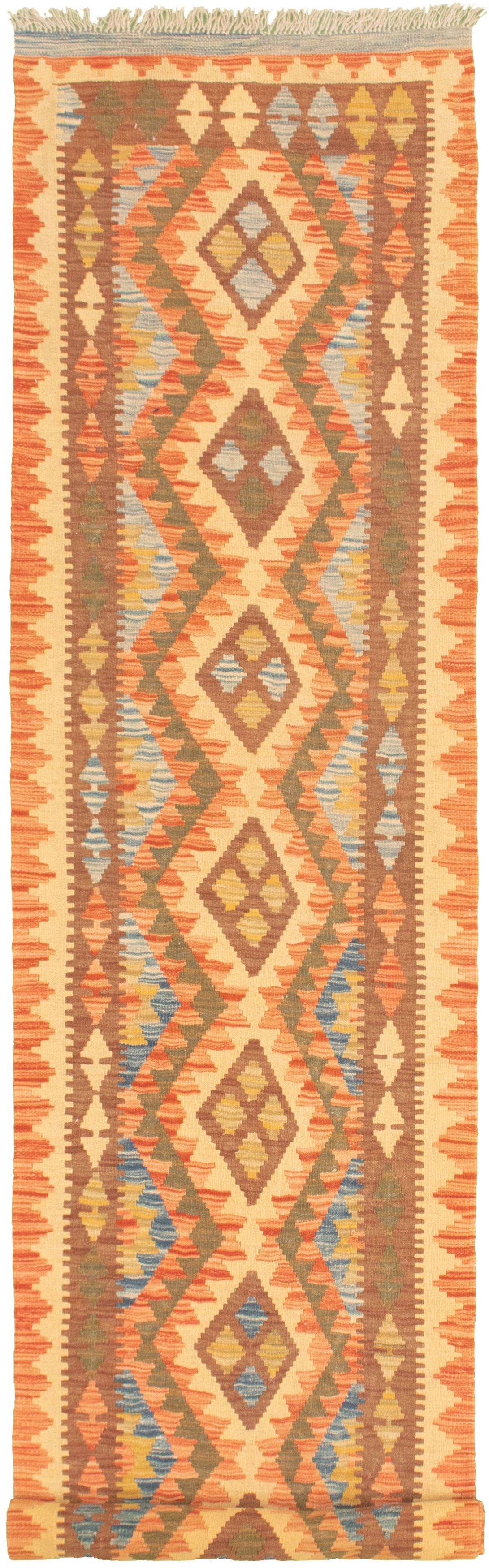 Hand woven Bold and Colorful  Brown, Dark Copper  Kilim 2'6" x 13'1" Size: 2'6" x 13'1"  